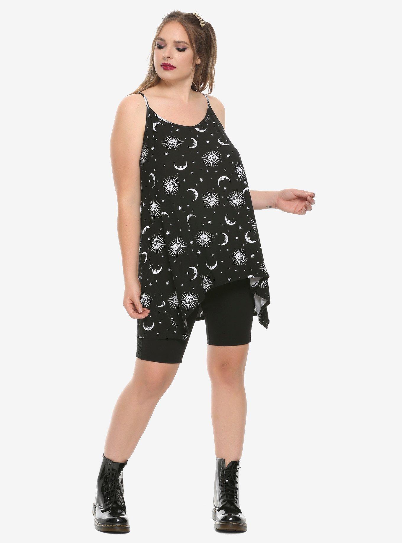 Sun Moon & Stars Crossed Straps Girls Tank Top Plus Size, , alternate