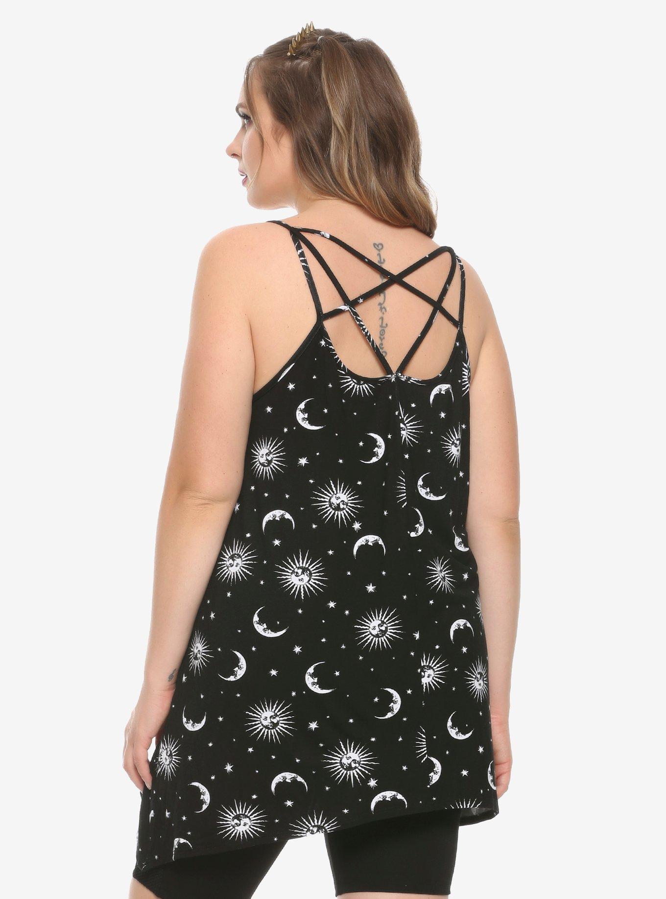 Sun Moon & Stars Crossed Straps Girls Tank Top Plus Size, , alternate