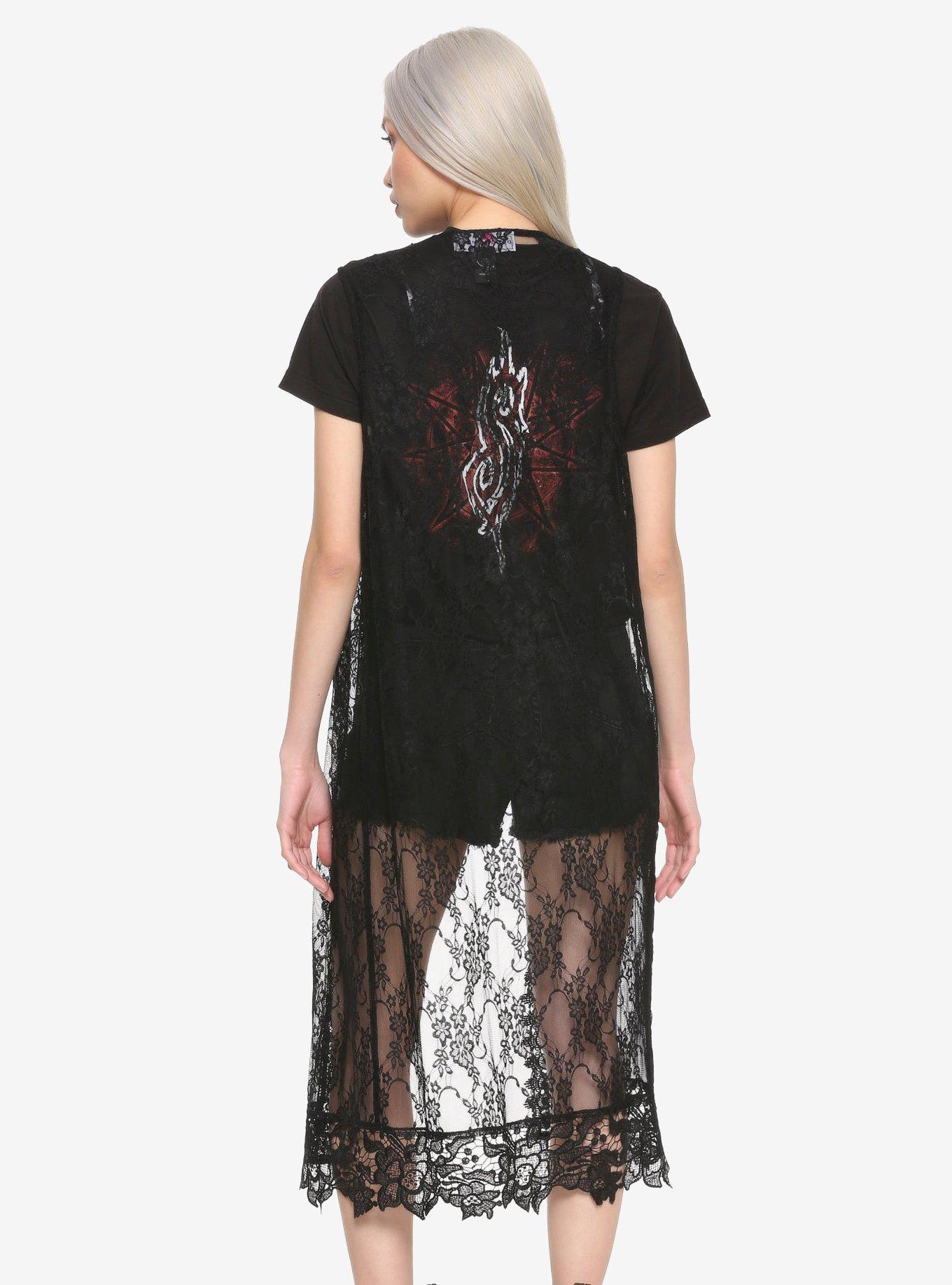 Black Lace Sleeveless Kimono, , alternate