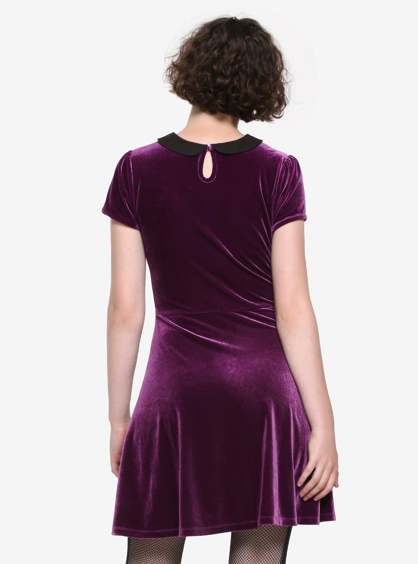 Purple Velvet Collared Dress, BURGUNDY, alternate
