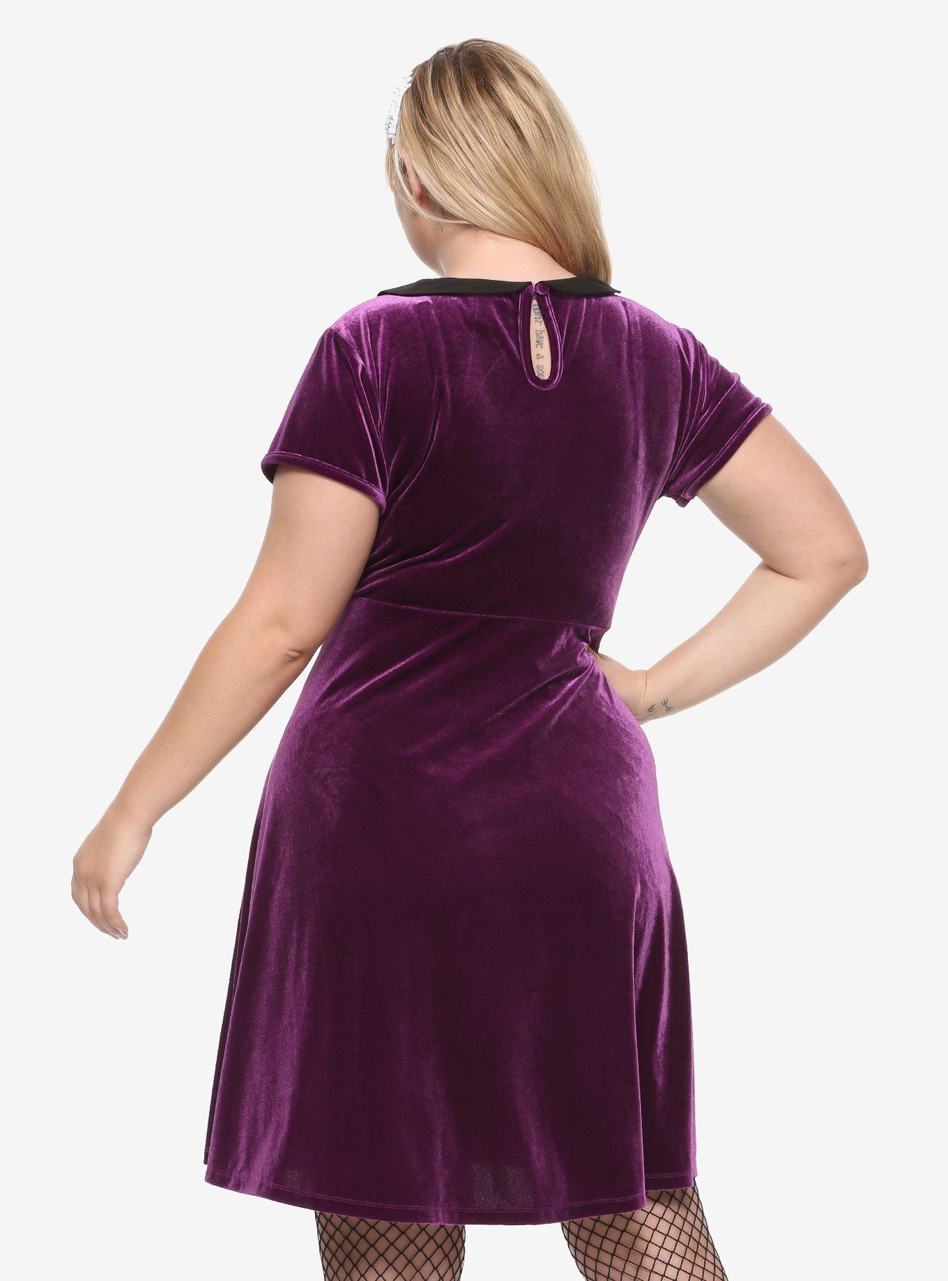 Purple Velvet Collared Dress Plus Size, , alternate