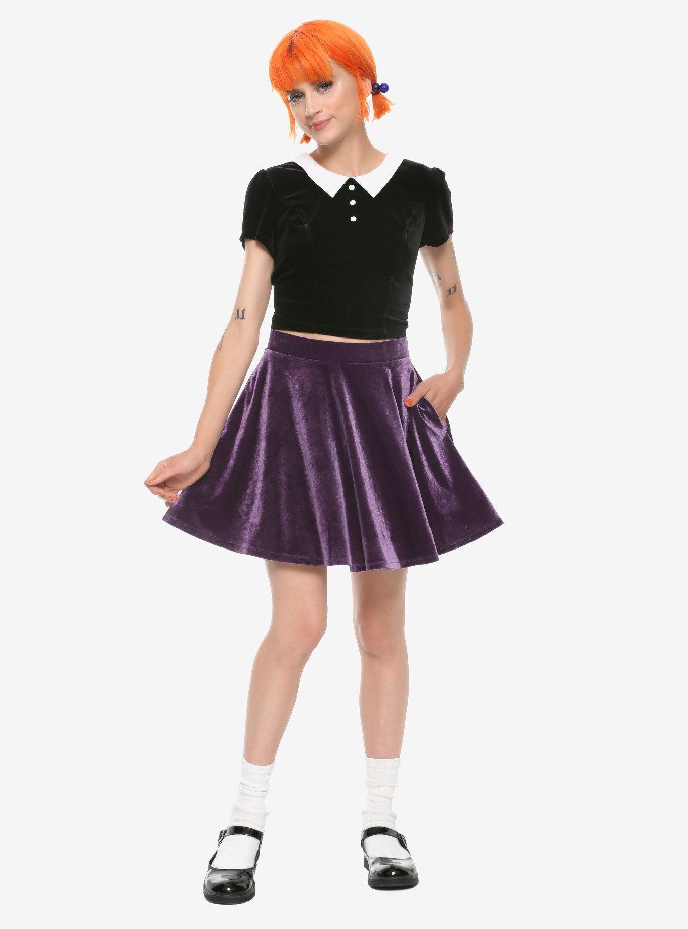 Purple Velvet Skater Skirt, PLUM, alternate