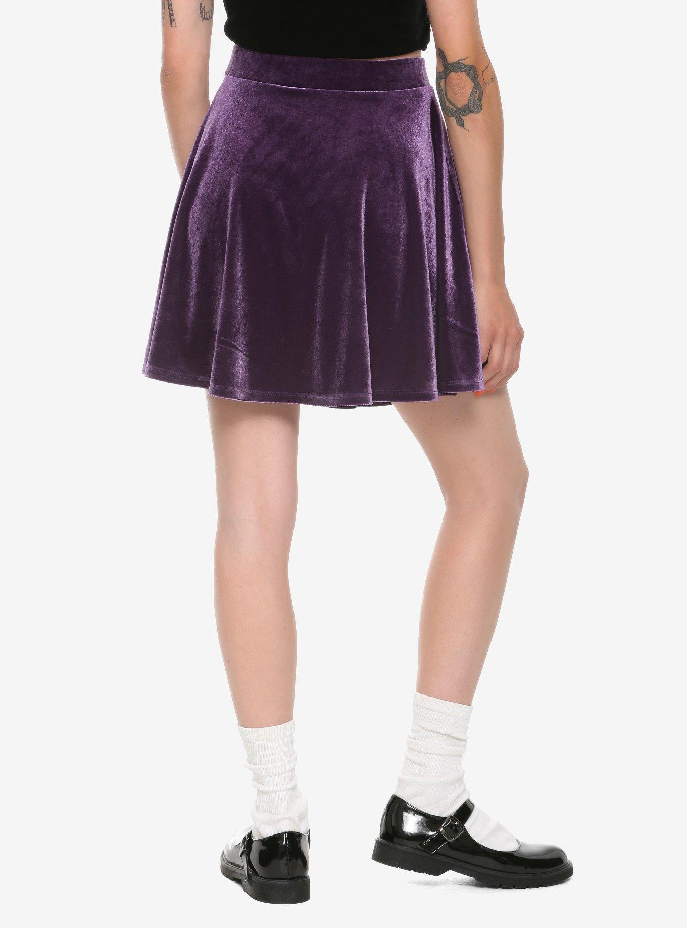 Purple Velvet Skater Skirt, PLUM, alternate