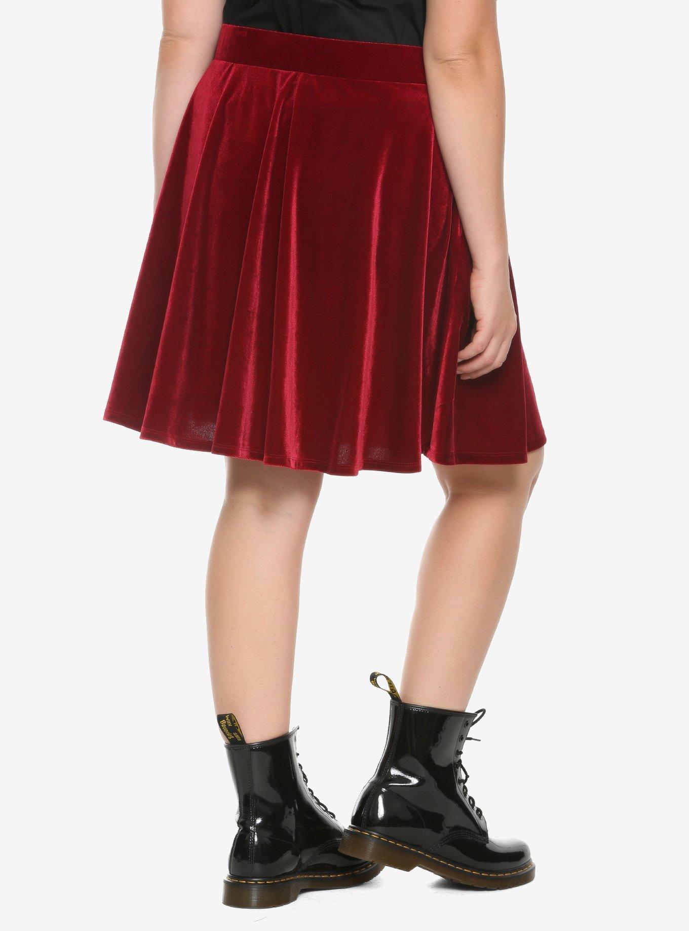 Burgundy Velvet Skater Skirt Plus Size, BURGUNDY, alternate