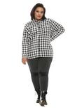 Black & White Check Girls Oversized Button-Up Flannel Plus Size, BLACK, alternate