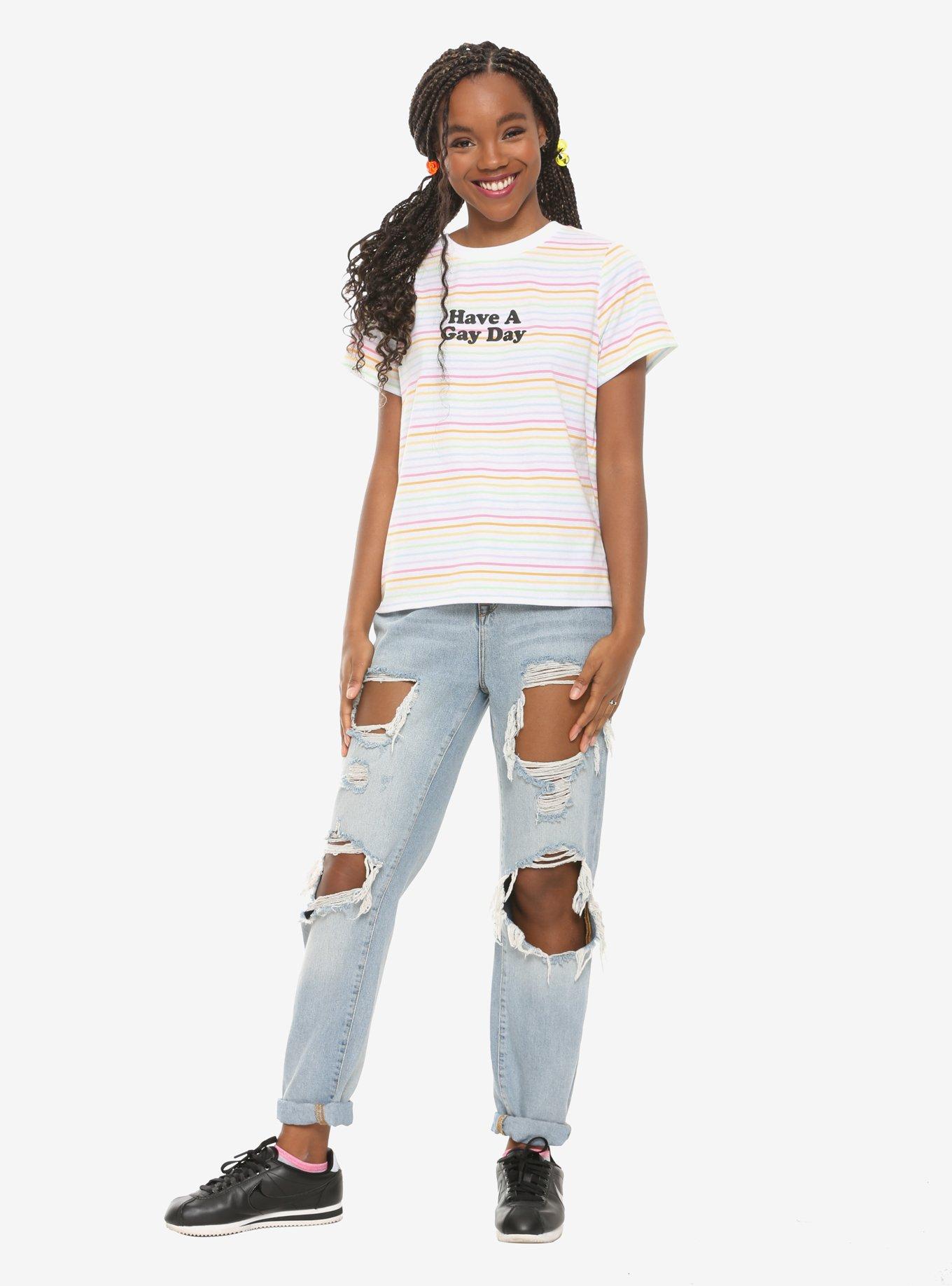 Have A Gay Day Rainbow Stripe Girls T-Shirt, , alternate