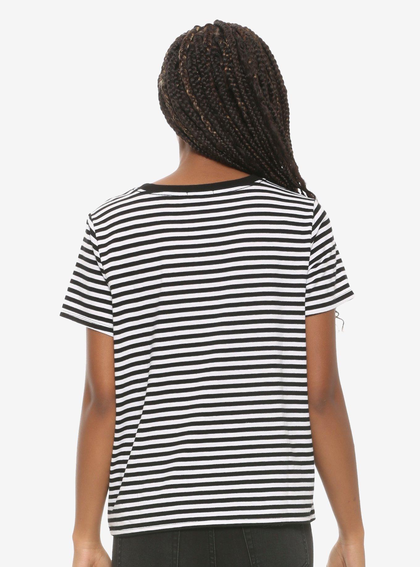 Ew People Black & White Striped Girls T-Shirt, BLACK  WHITE, alternate