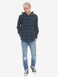 Blue Plaid Hooded Flannel Long-Sleeve Woven Button-Up, , alternate