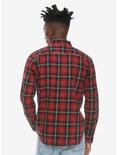 Distressed Red Plaid Woven Button-Up, BLACK, alternate