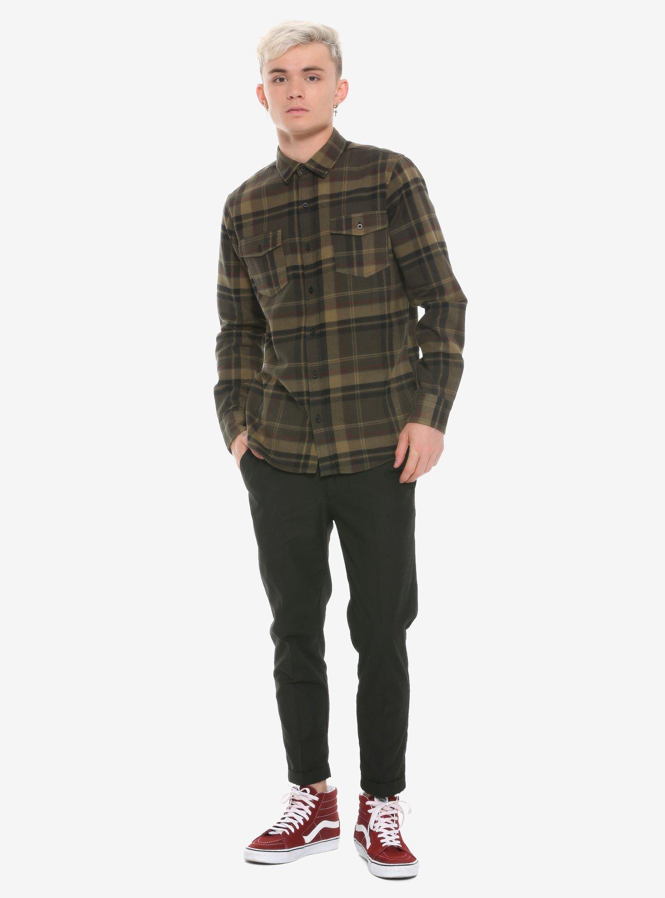 Olive Plaid Woven Button-Up, OLIVE, alternate