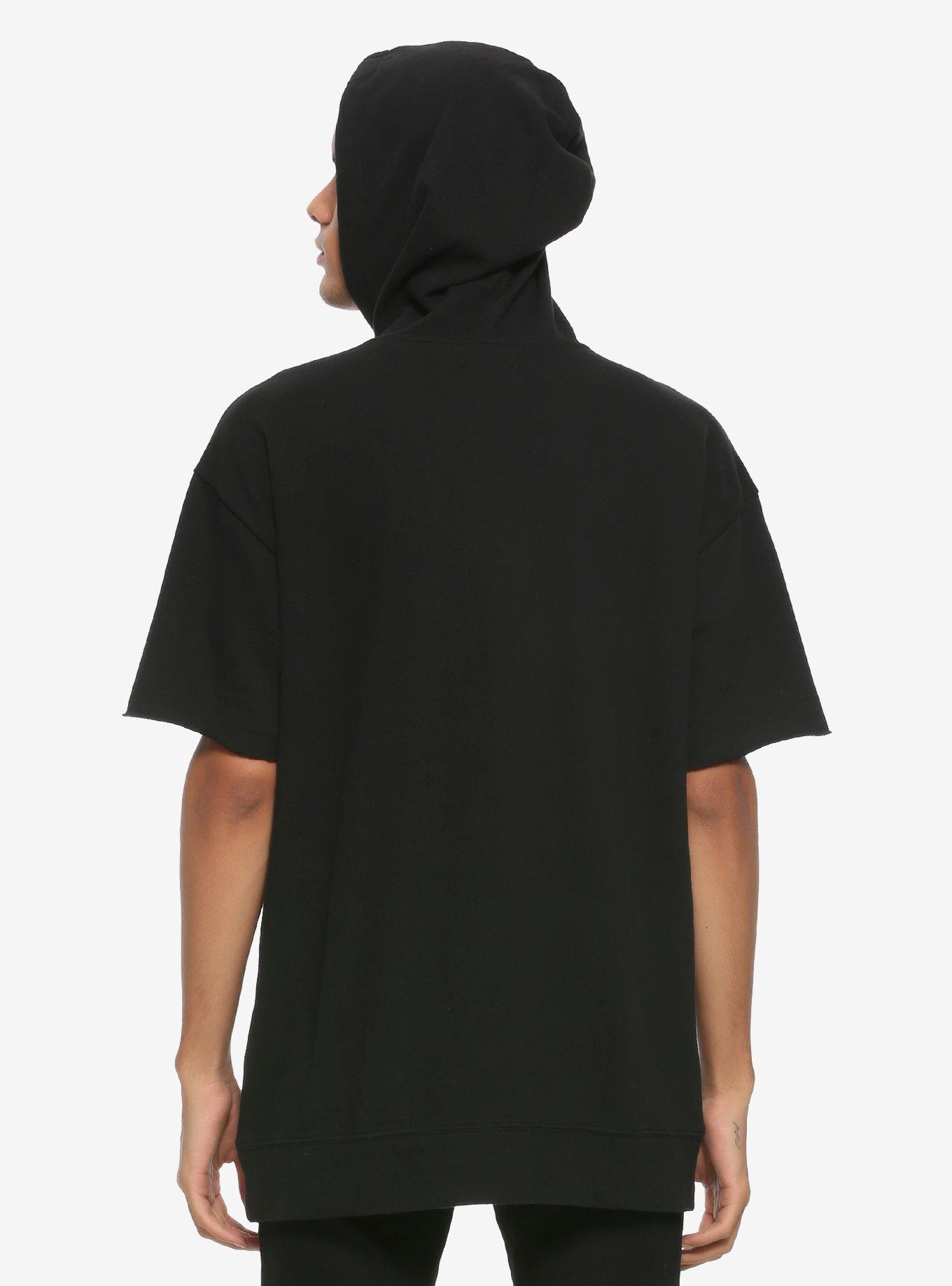 Solid Black Short-Sleeve Hoodie, BLACK, alternate