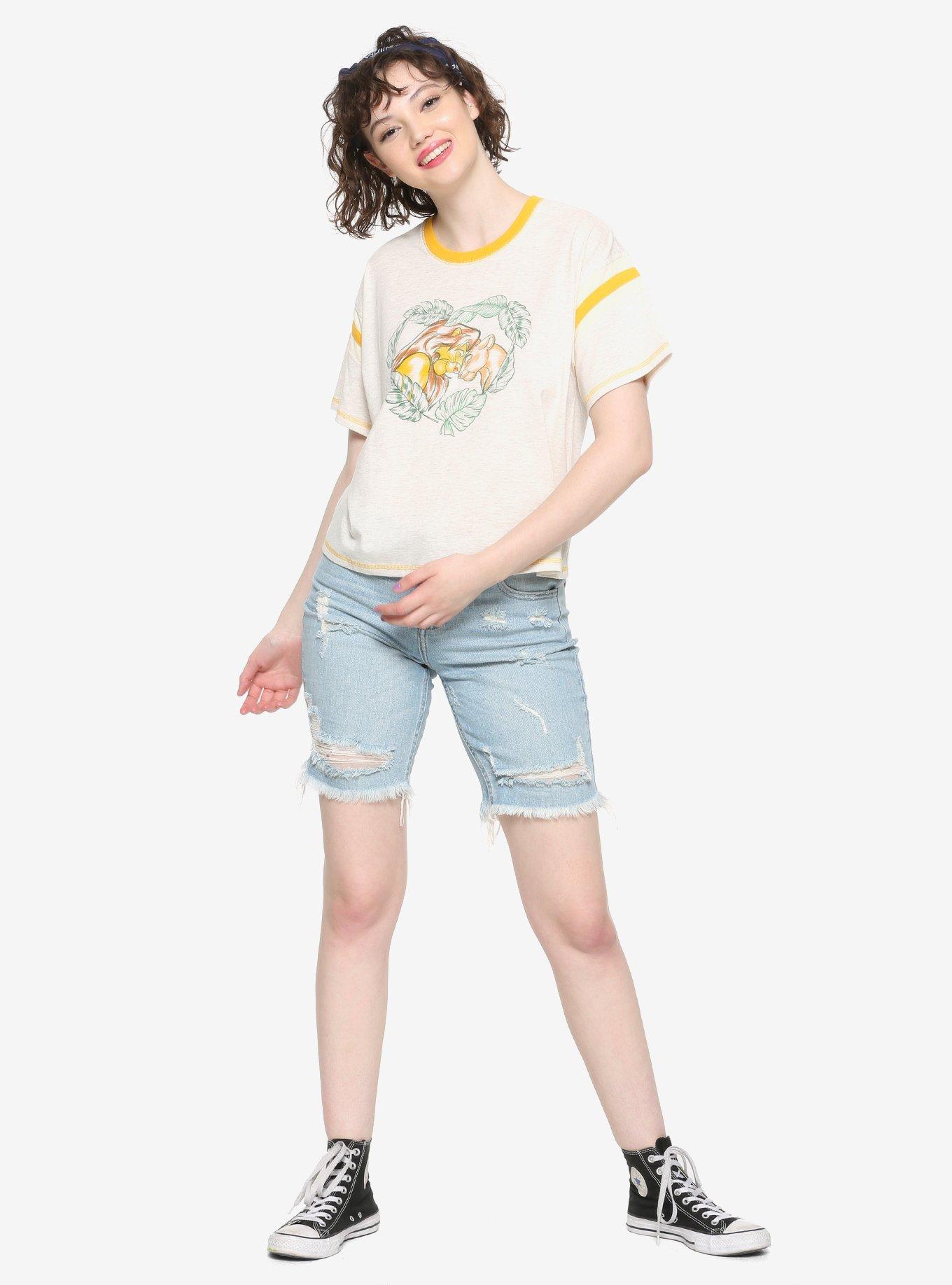 Her Universe Disney The Lion King Simba & Nala Varsity Stripe Girls Crop T-Shirt, MULTI, alternate