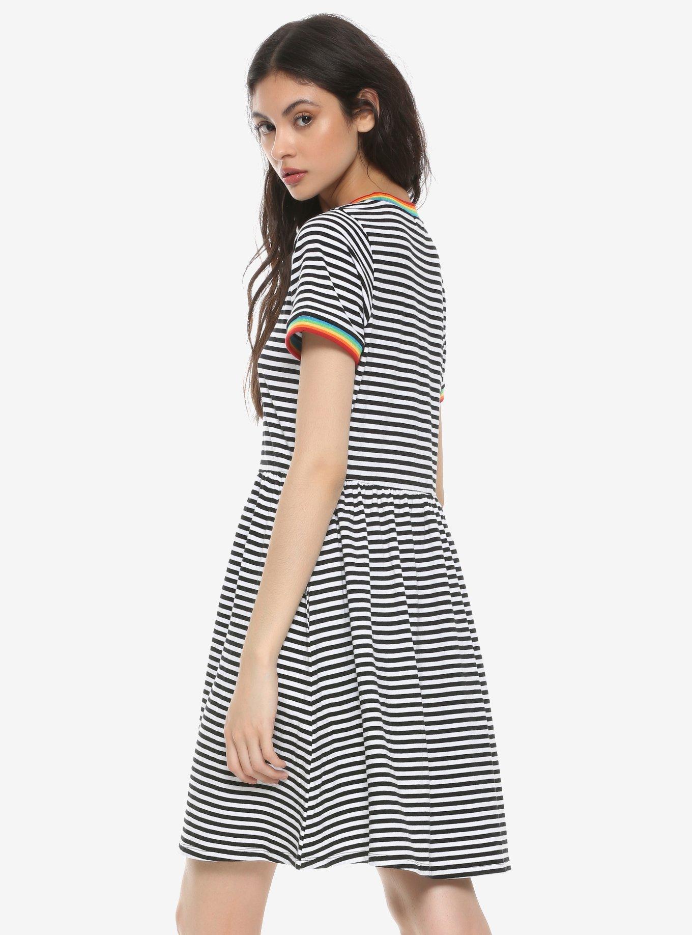 Stripe Rainbow Ringer Dress, BLACK-WHITE STRIPE, alternate