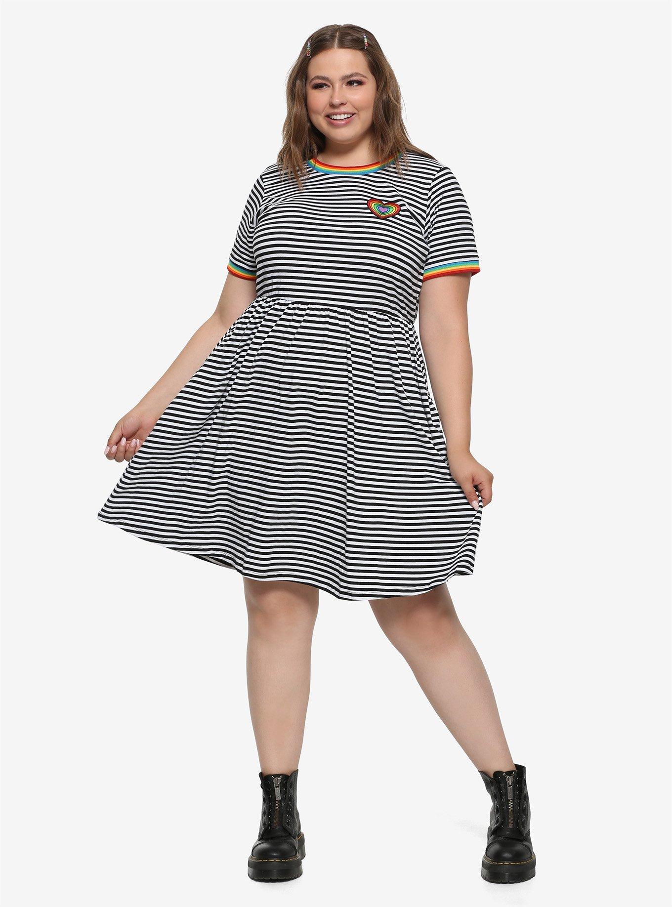 Striped Rainbow Ringer Dress Plus Size, , alternate