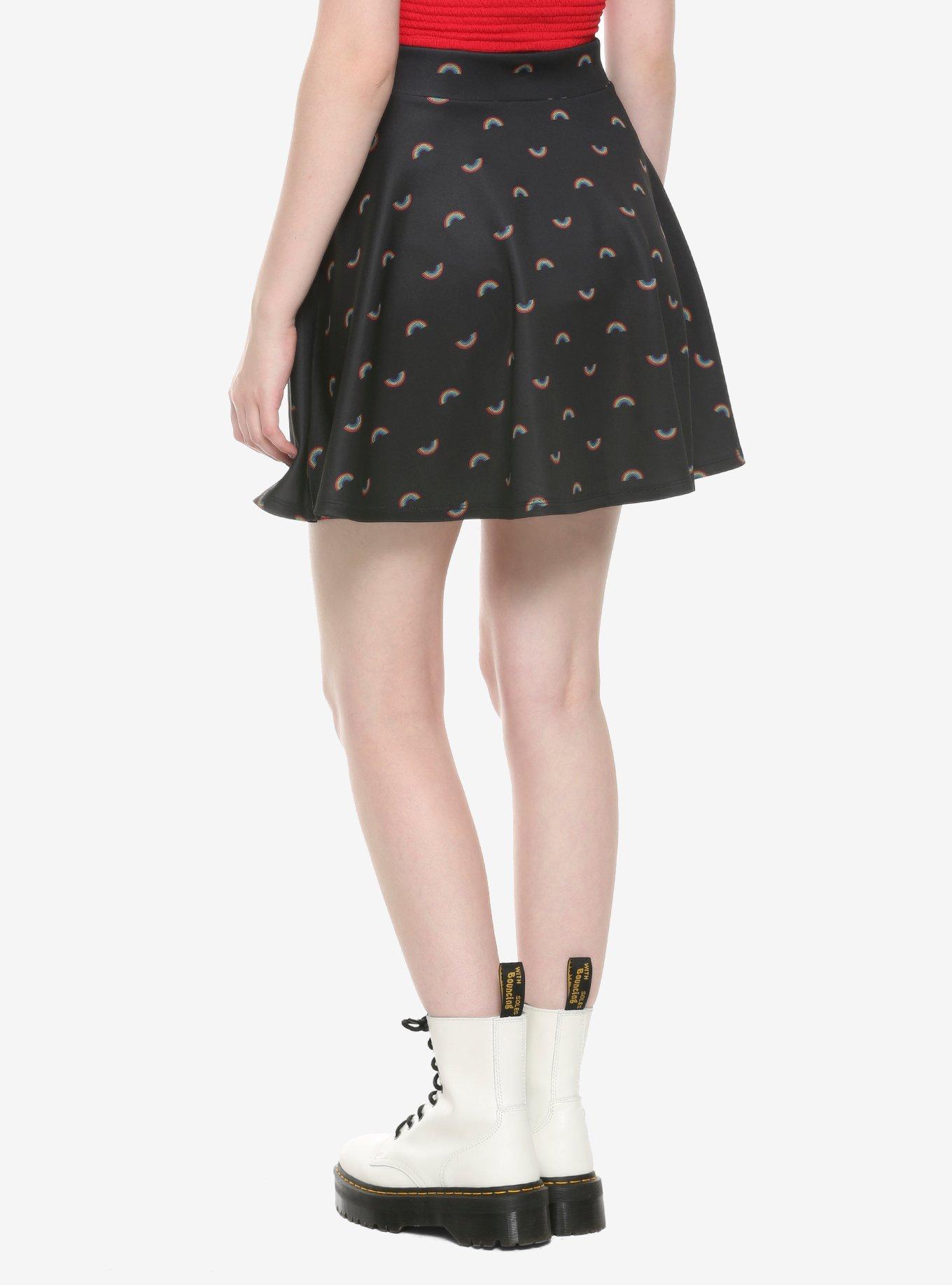 Rainbow Print Skater Skirt, BLACK, alternate