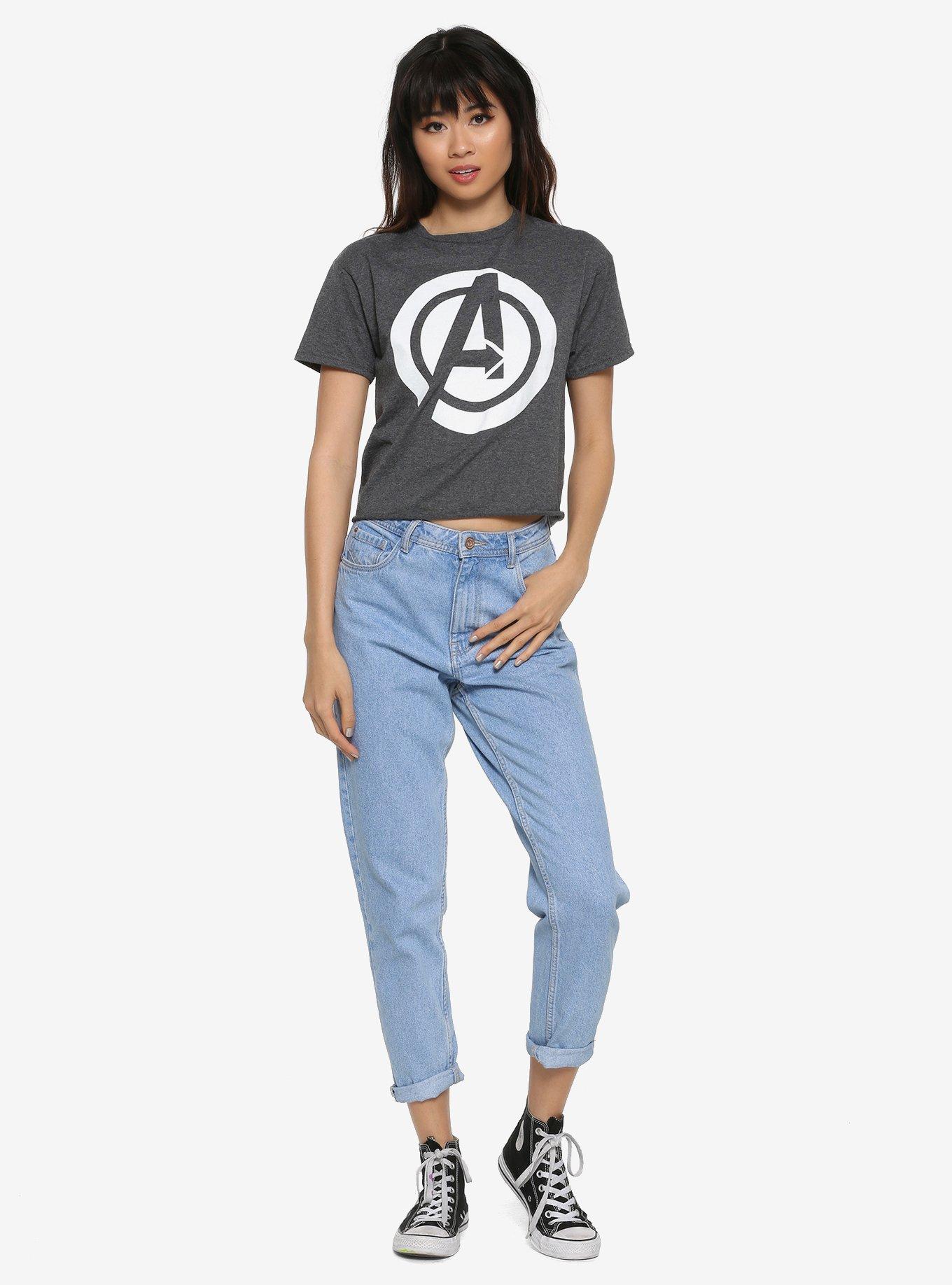 Marvel The Avengers White Logo Girls Crop Top, GREY, alternate