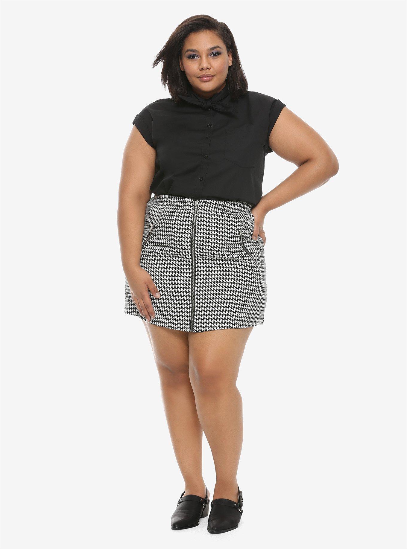 Houndstooth Zipper Skirt Plus Size, MULTI, alternate
