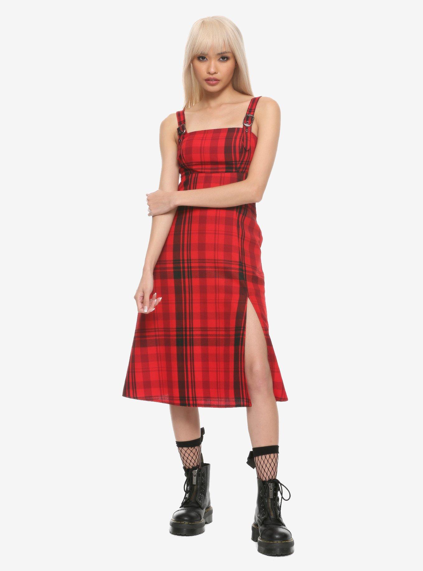 Plaid Pinafore Midi Dress, PLAID, alternate