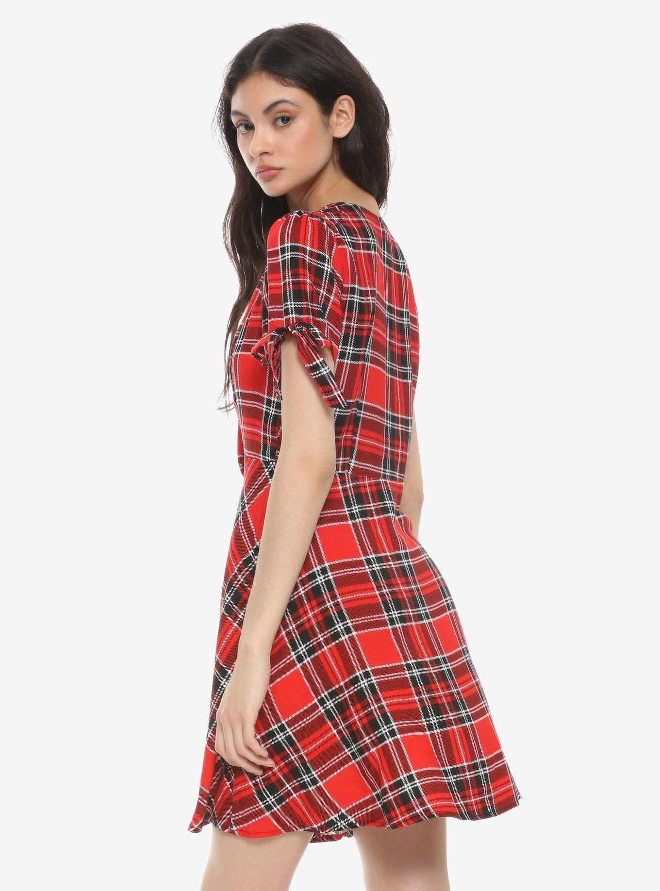 Red Plaid Button-Front Dress, PLAID, alternate