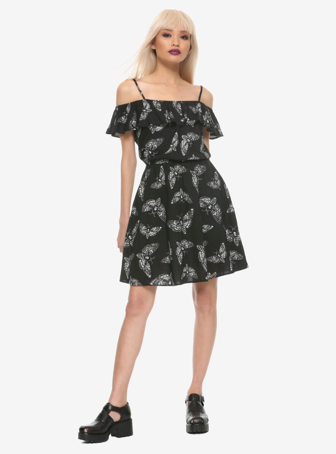 Moth Cold Shoulder Ruffle Dress, , alternate