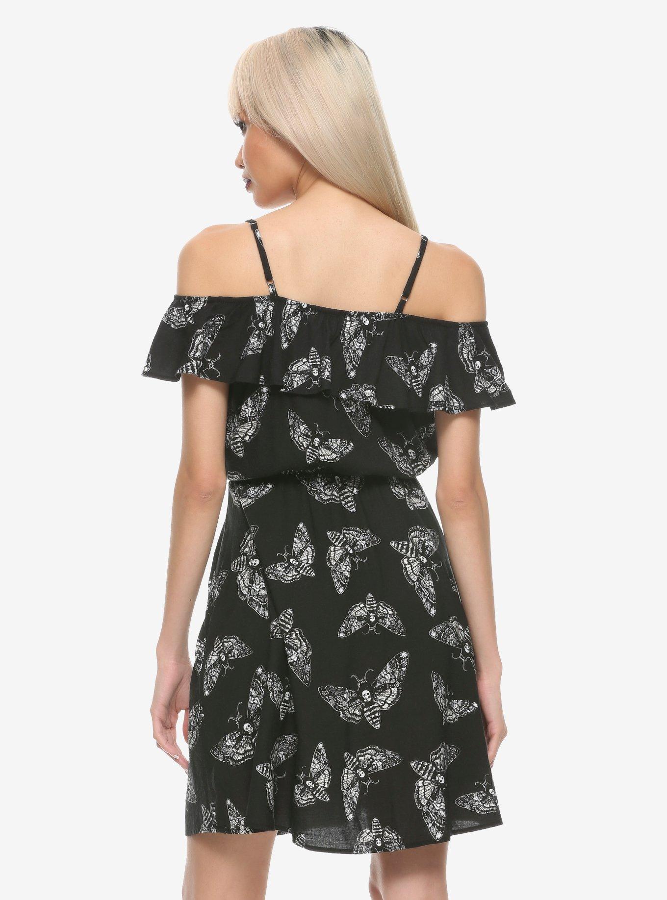 Moth Cold Shoulder Ruffle Dress, , alternate
