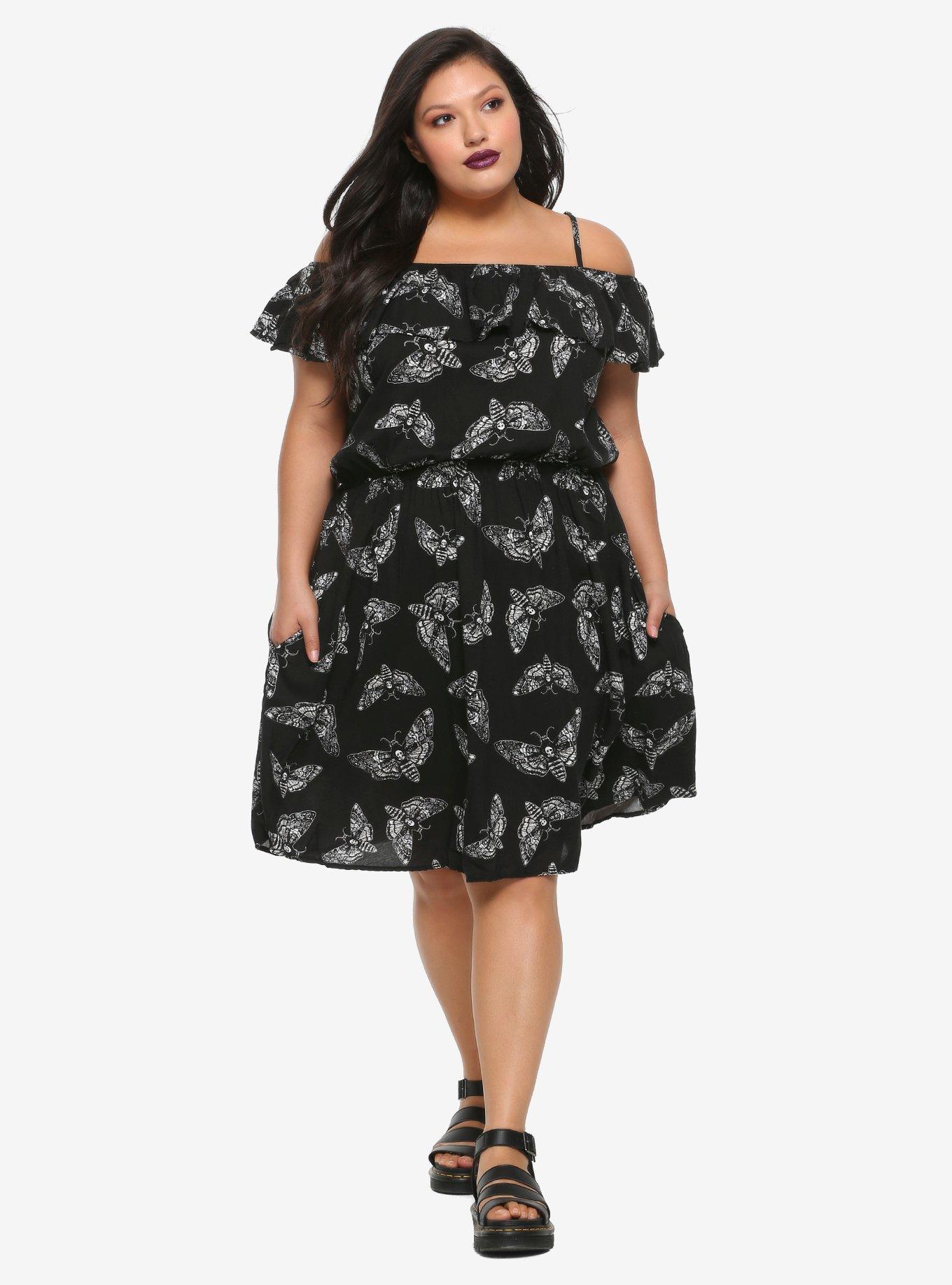 Moth Cold Shoulder Ruffle Dress Plus Size, , alternate