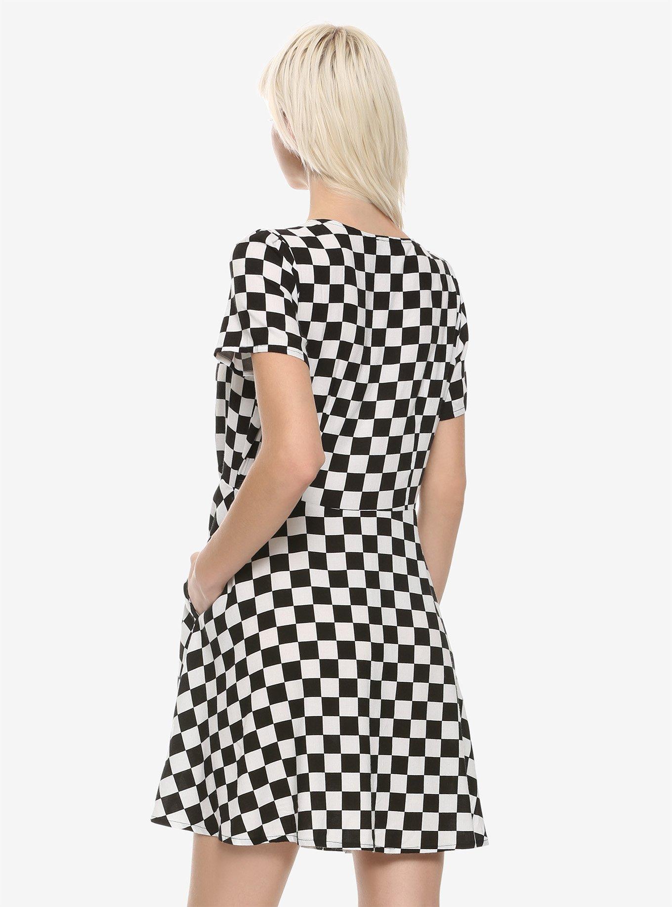 Black & White Checkered Button-Front Dress, , alternate