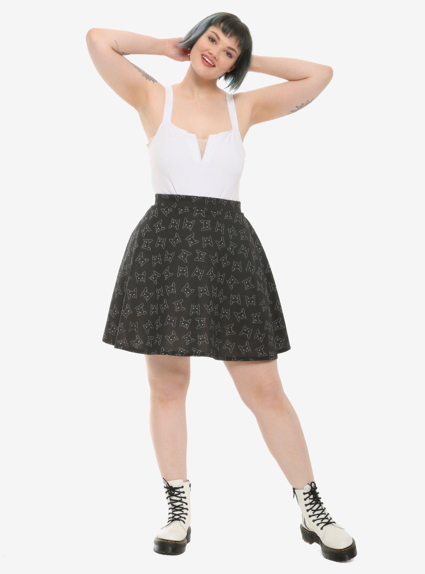 Black Cat Skater Skirt Plus Size, , alternate
