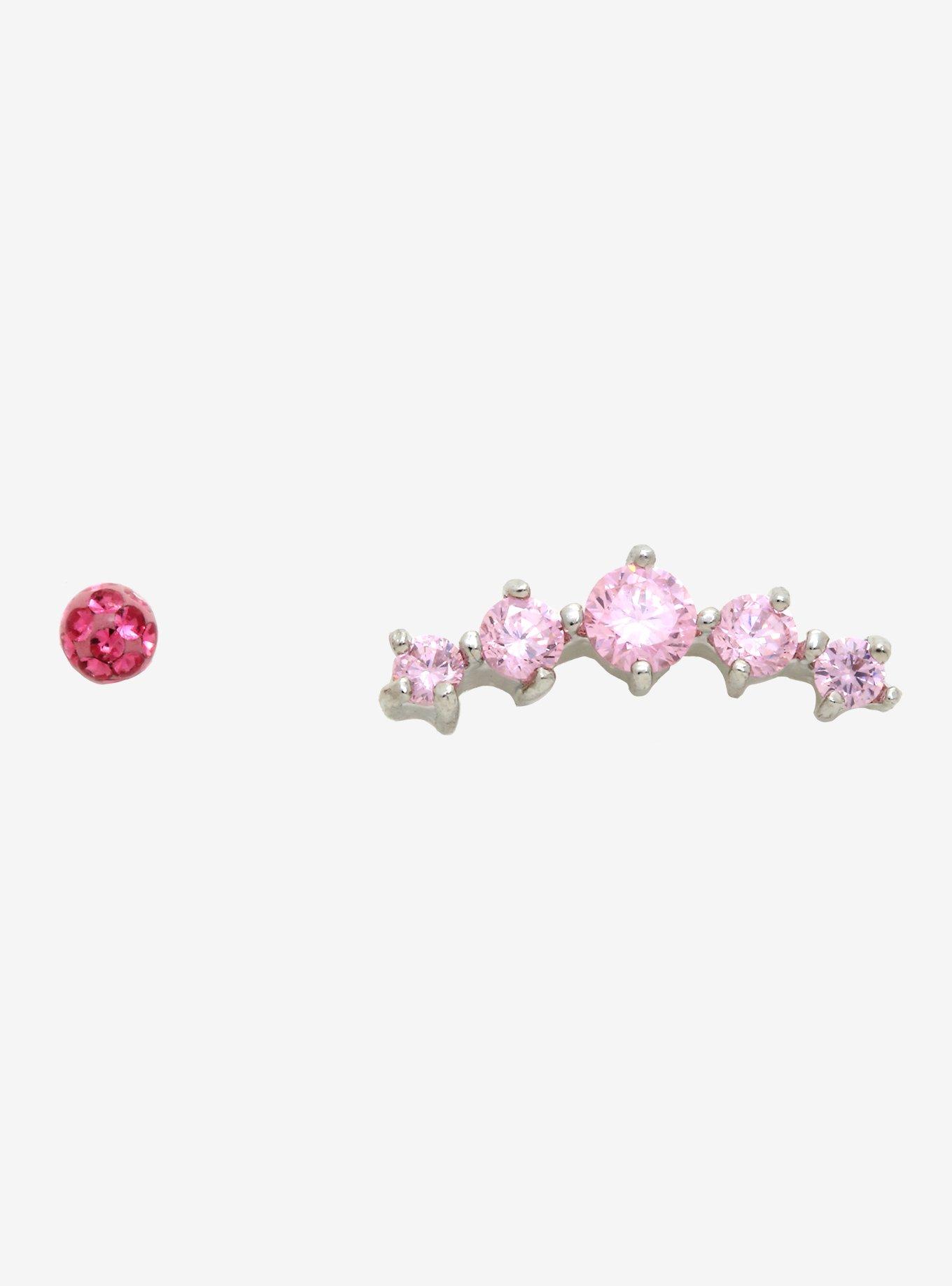 18G Steel Pink Gem Cartilage 2 Pack, , alternate