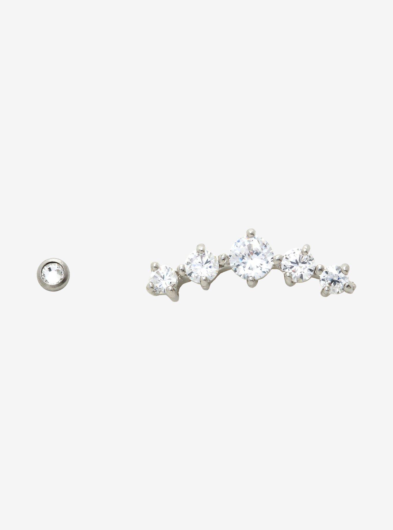 18G Steel Clear Gem Cartilage Stud 2 Pack, , alternate