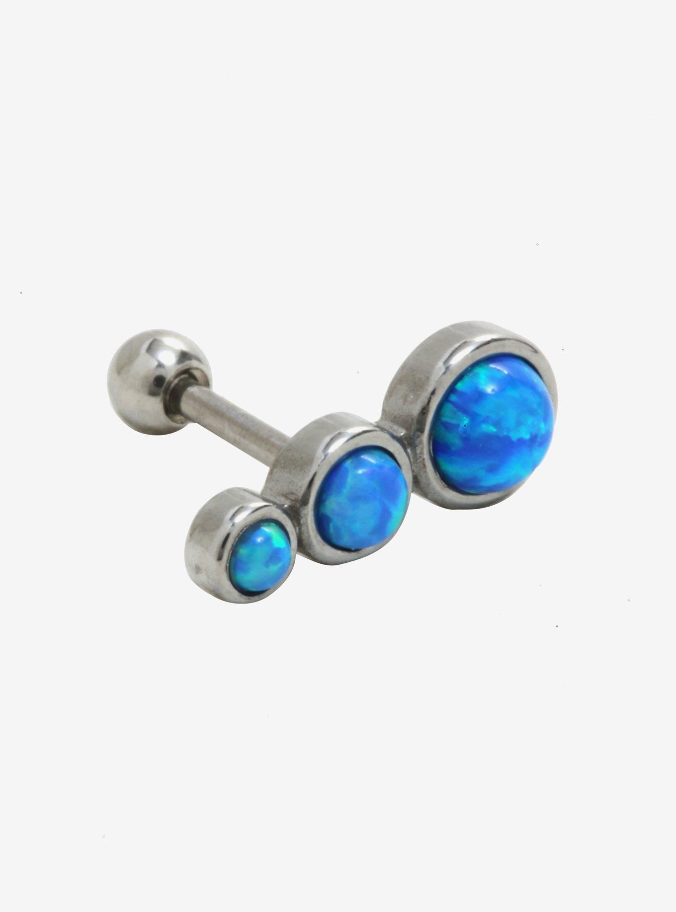 18G Steel Blue Opal Cartilage Stud, , alternate