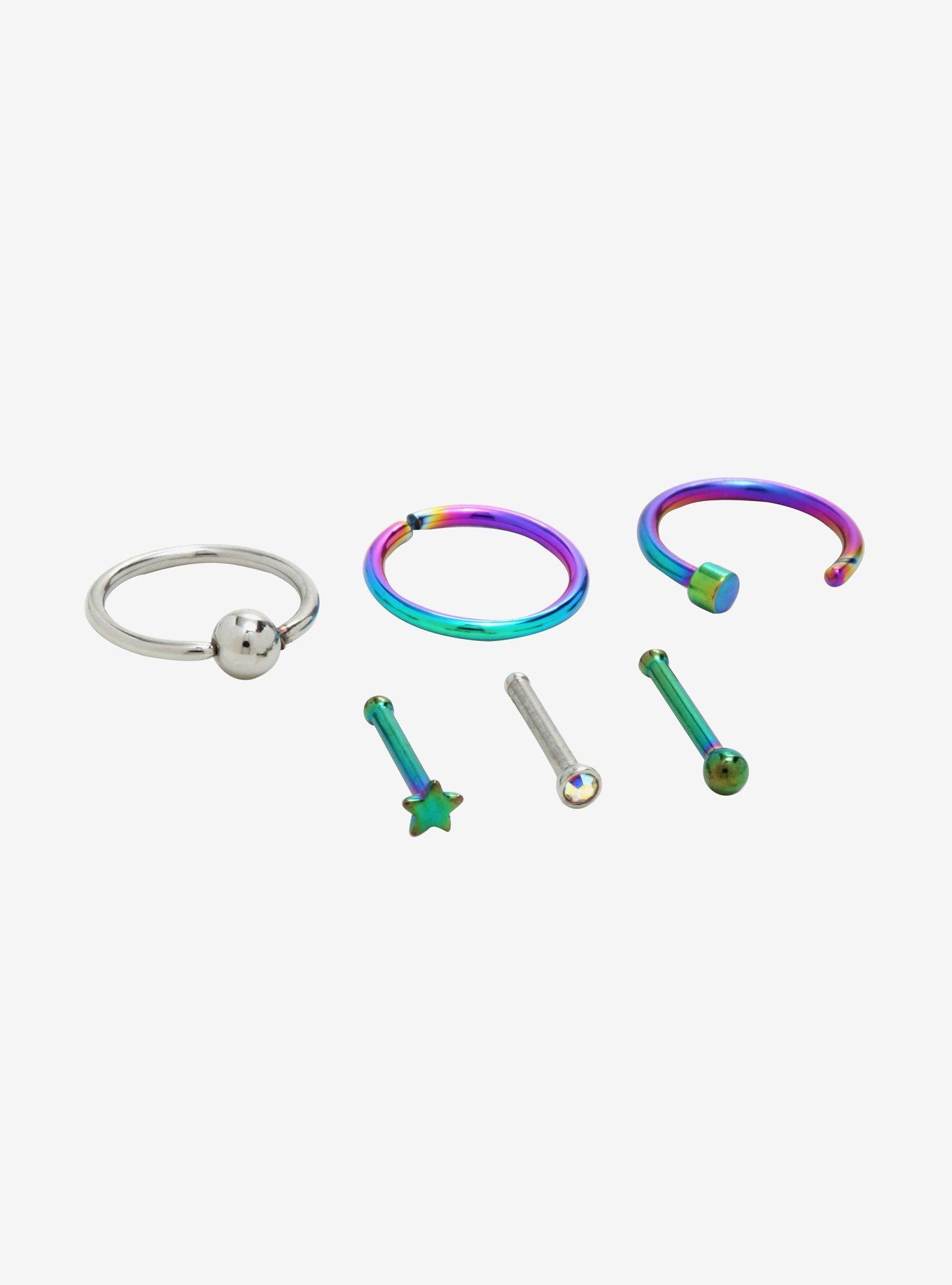 Steel Heart & Star Nose Stud & Hoop 6 Pack, MULTI, alternate