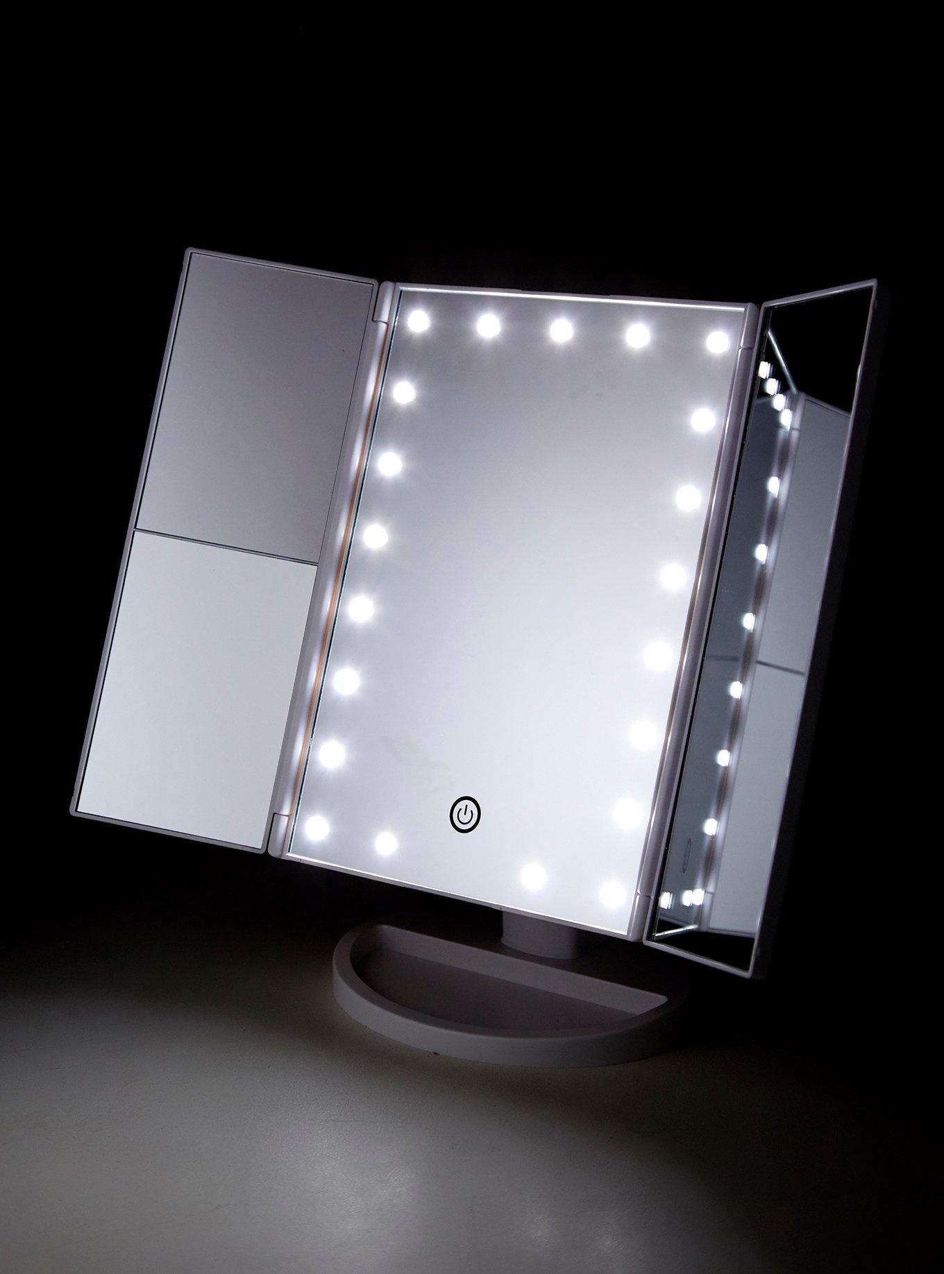 White Light-Up Tri-Fold Vanity Mirror, , alternate
