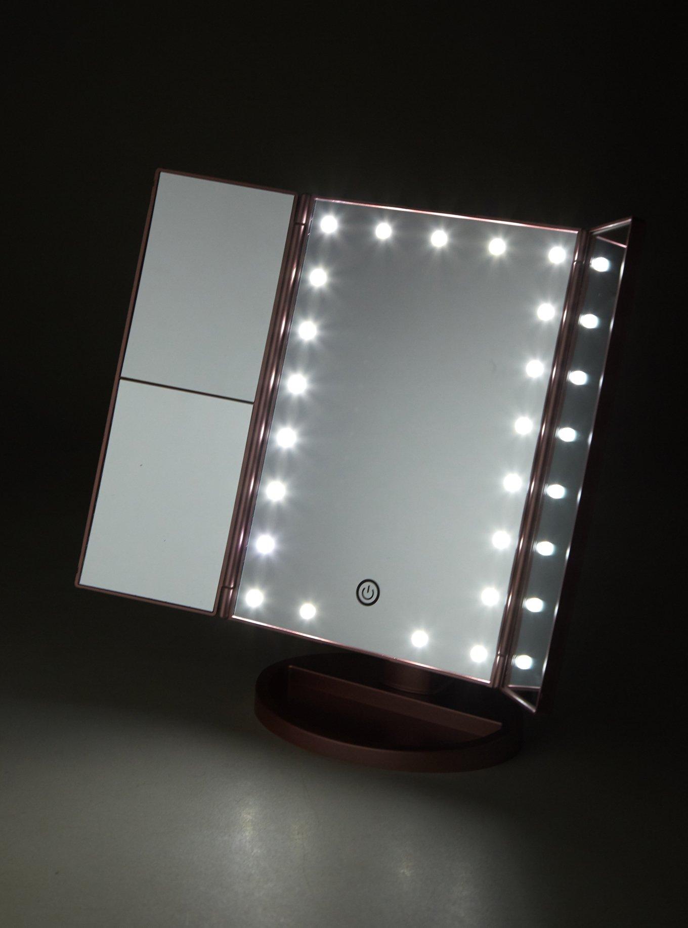 Rose Gold Light-Up Tri-Fold Vanity Mirror, , alternate