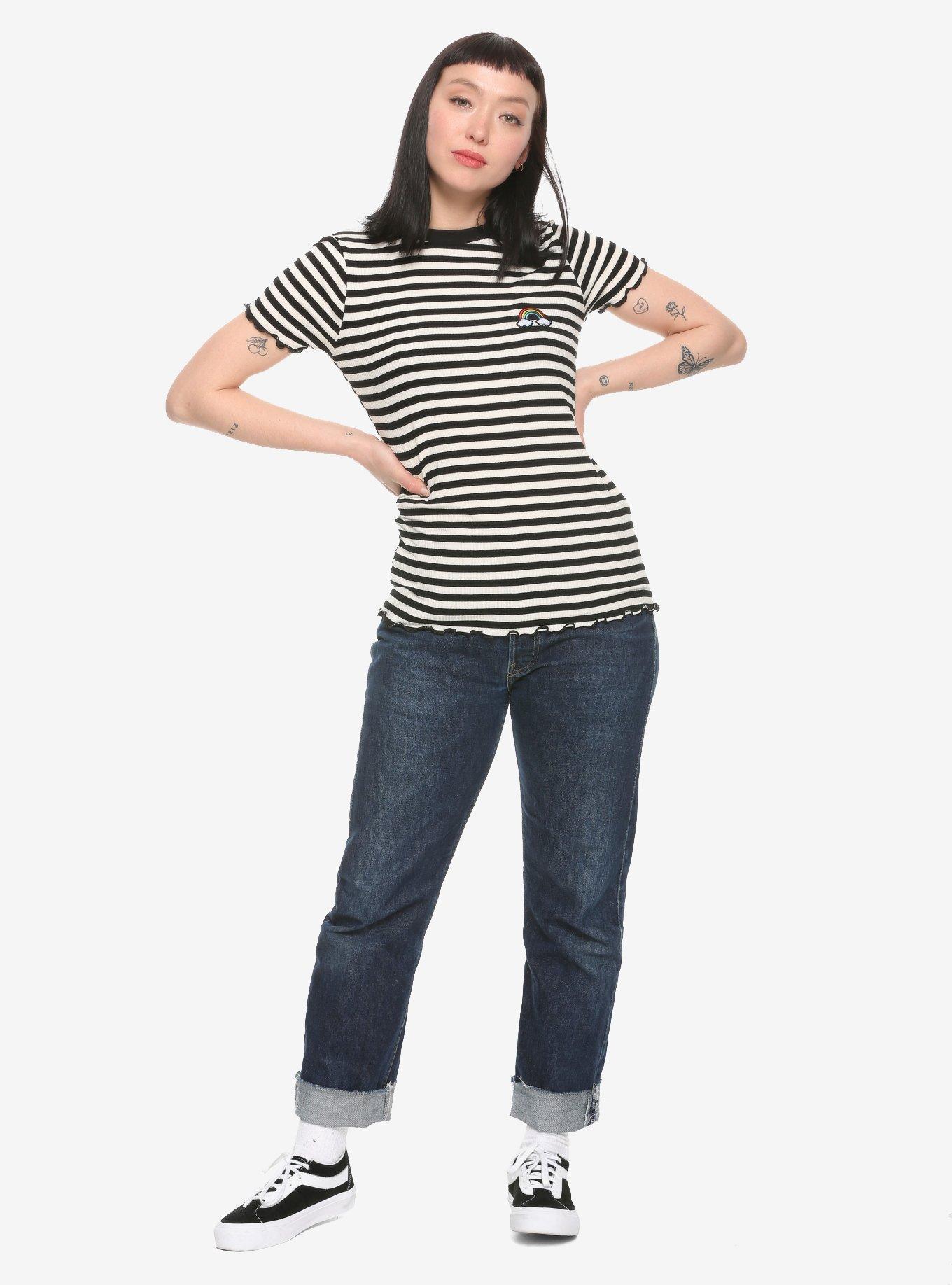 Striped Rainbow Patch Girls T-Shirt, , alternate