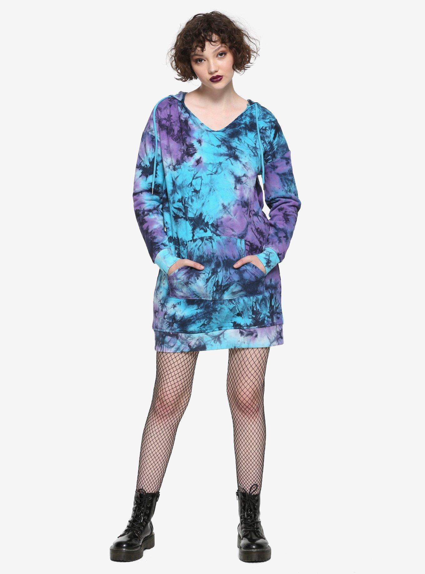 Blue & Purple Tie-Dye Hoodie Dress, TIE DYE, alternate