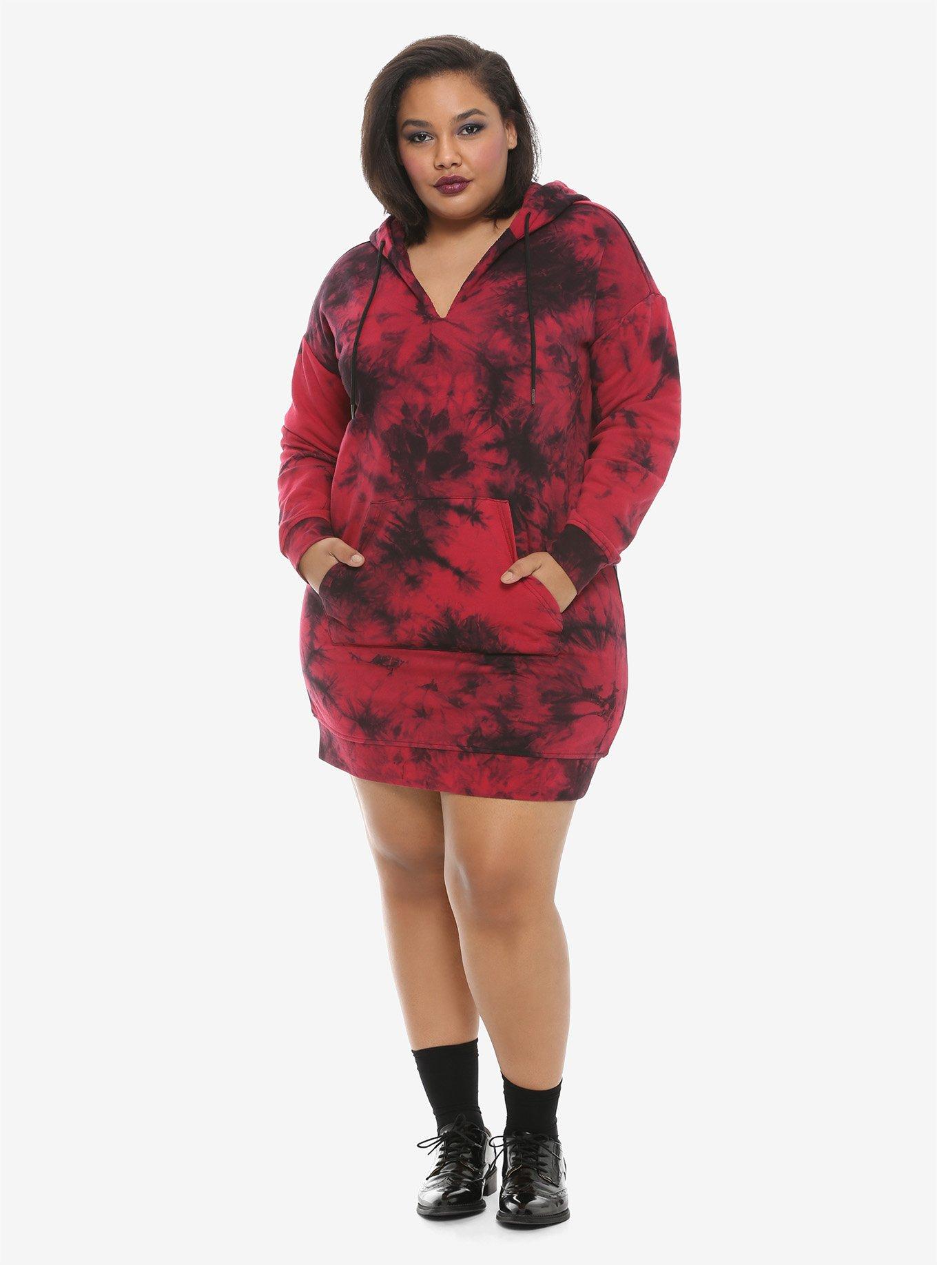 Red & Black Tie-Dye Hoodie Dress Plus Size, , alternate