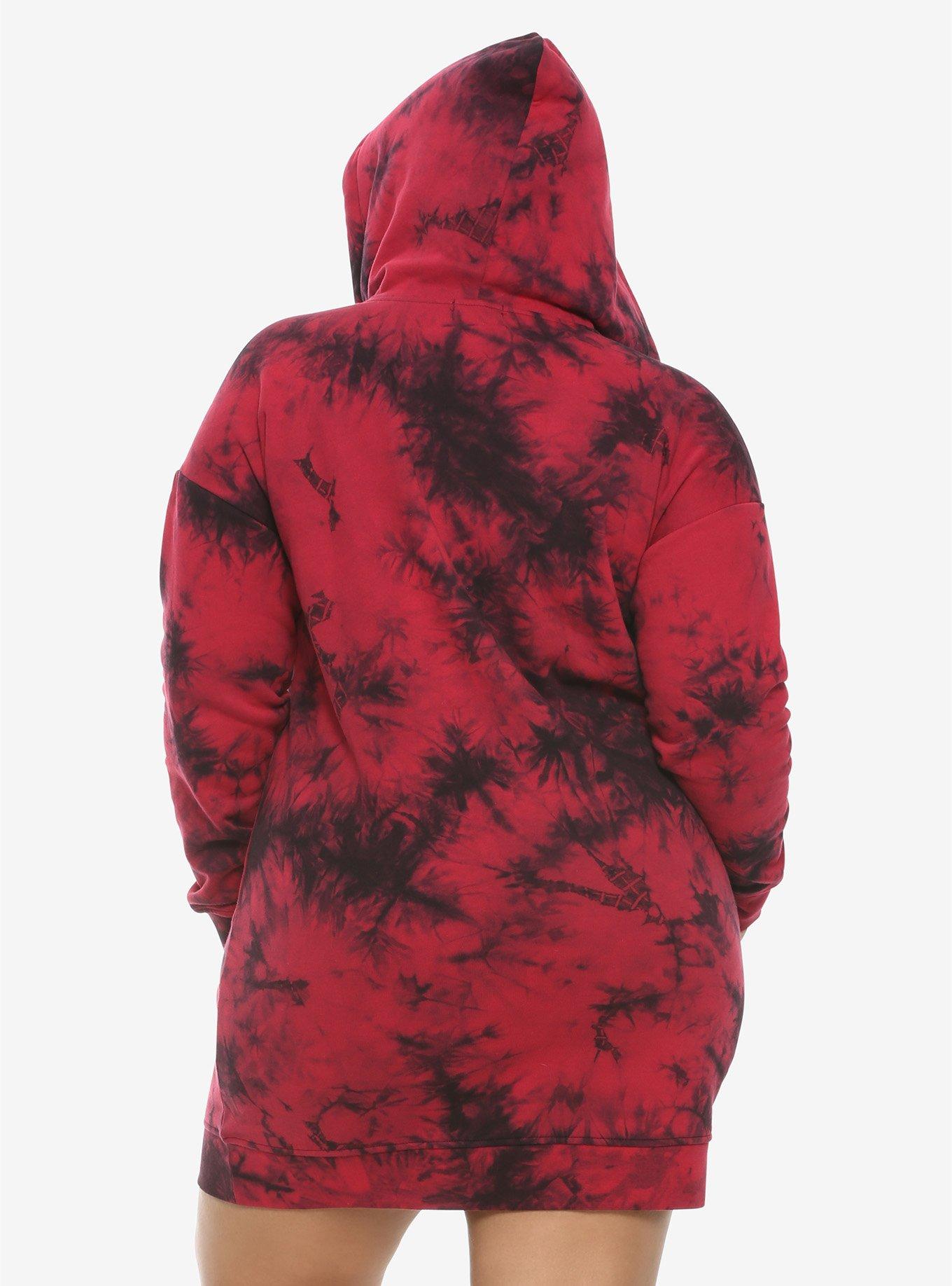 Red & Black Tie-Dye Hoodie Dress Plus Size, , alternate