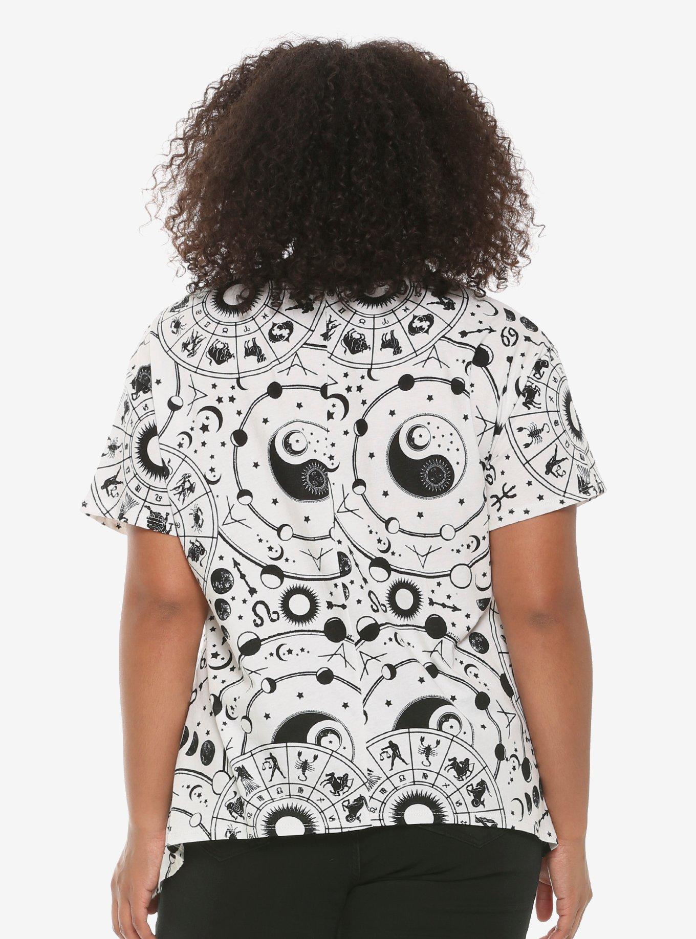 Black & Cream Celestial Maps Girls Shark Bite T-Shirt Plus Size, , alternate