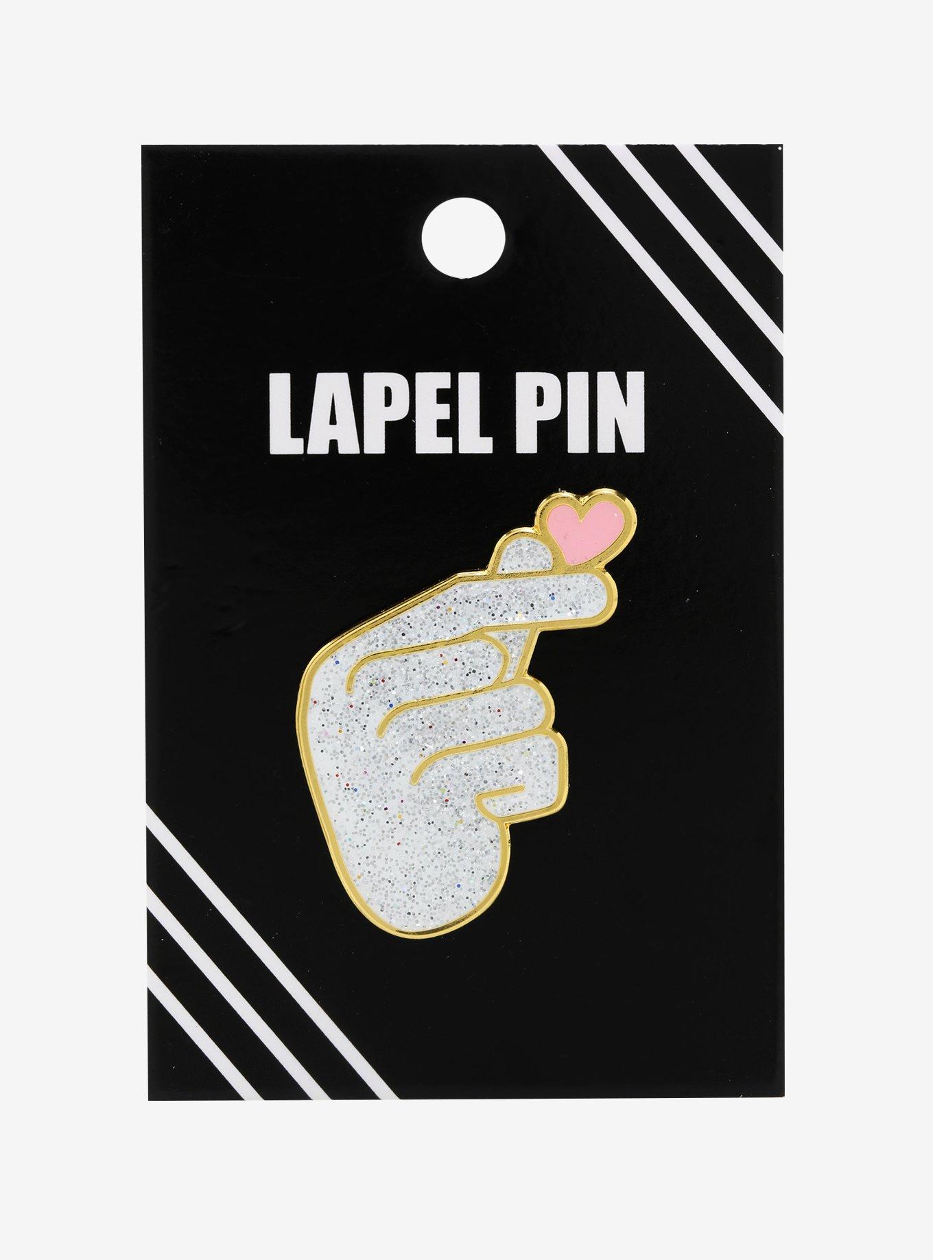 K-Pop Glitter Hand Heart Enamel Pin, , alternate
