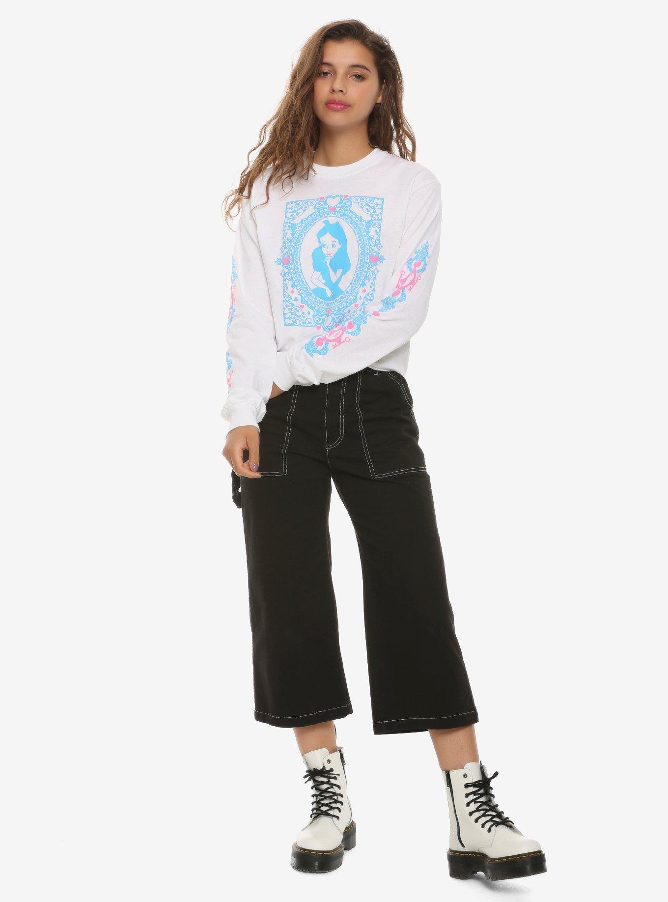 Disney Alice In Wonderland Blue & Pink Girls Long-Sleeve Crop T-Shirt, BLUE, alternate