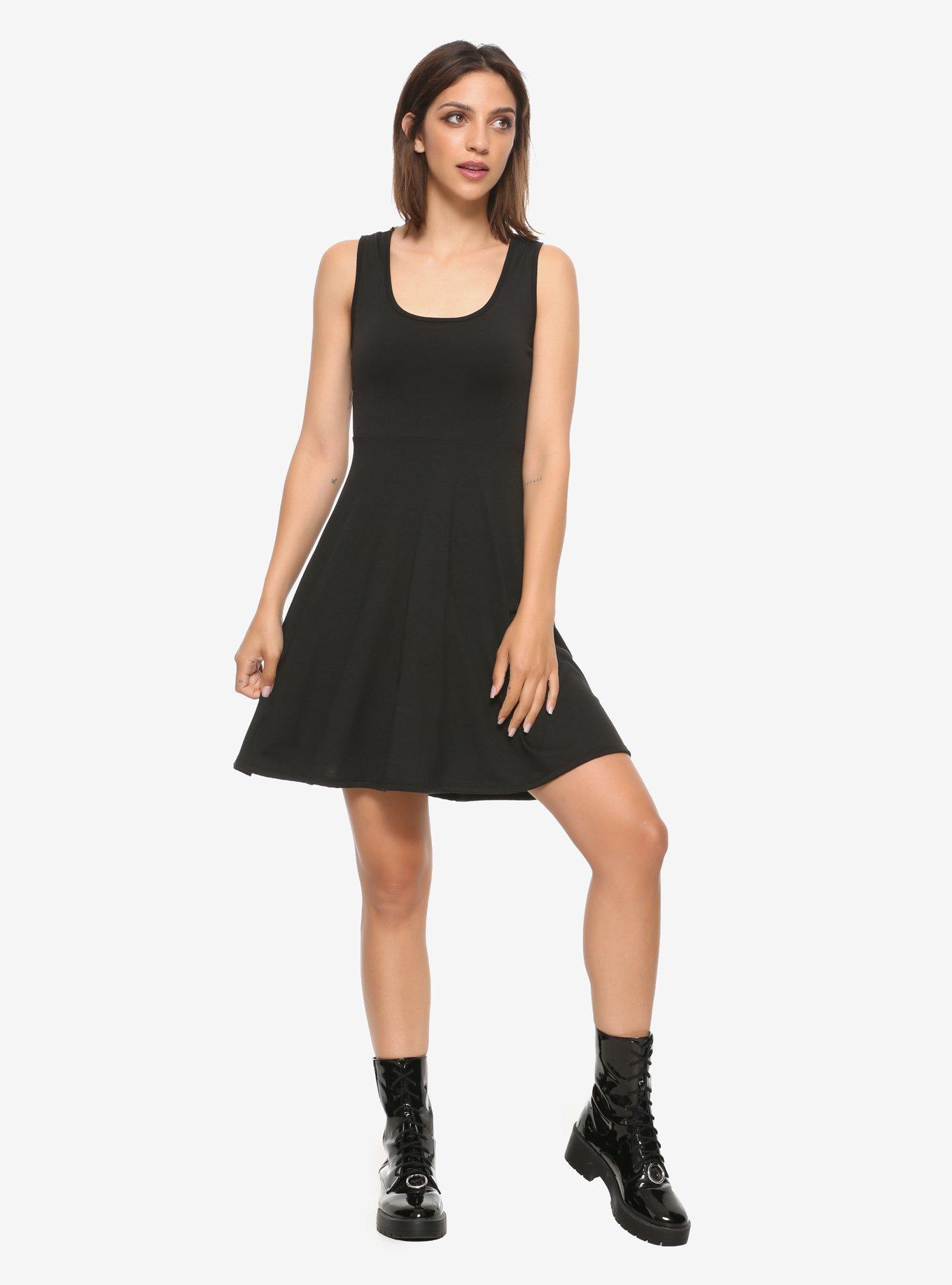 Lace Spine Skater Dress, BLACK, alternate