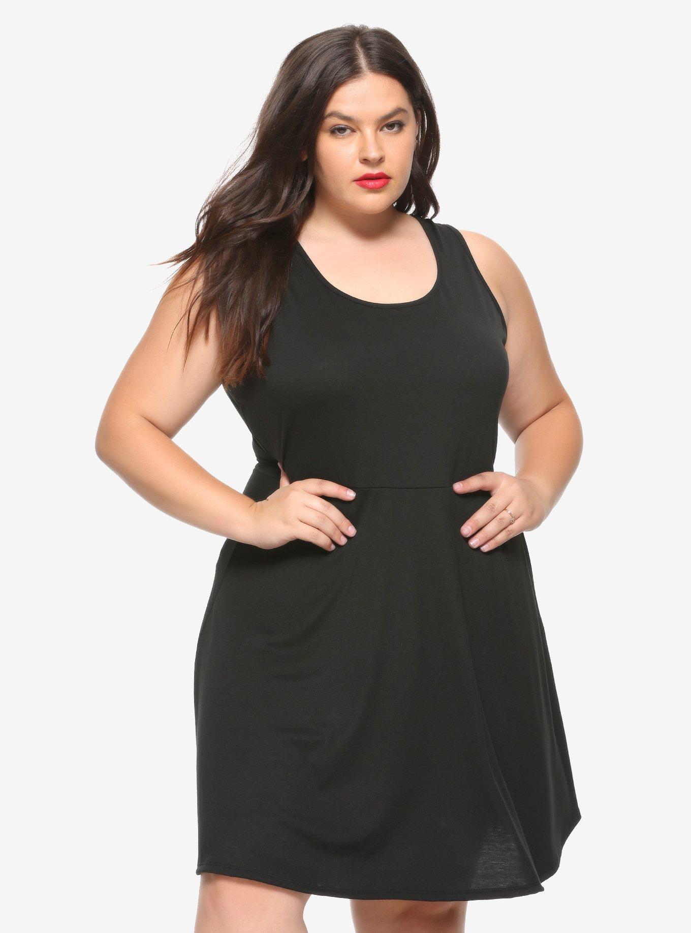 Lace Spine Skater Dress Plus Size, BLACK, alternate