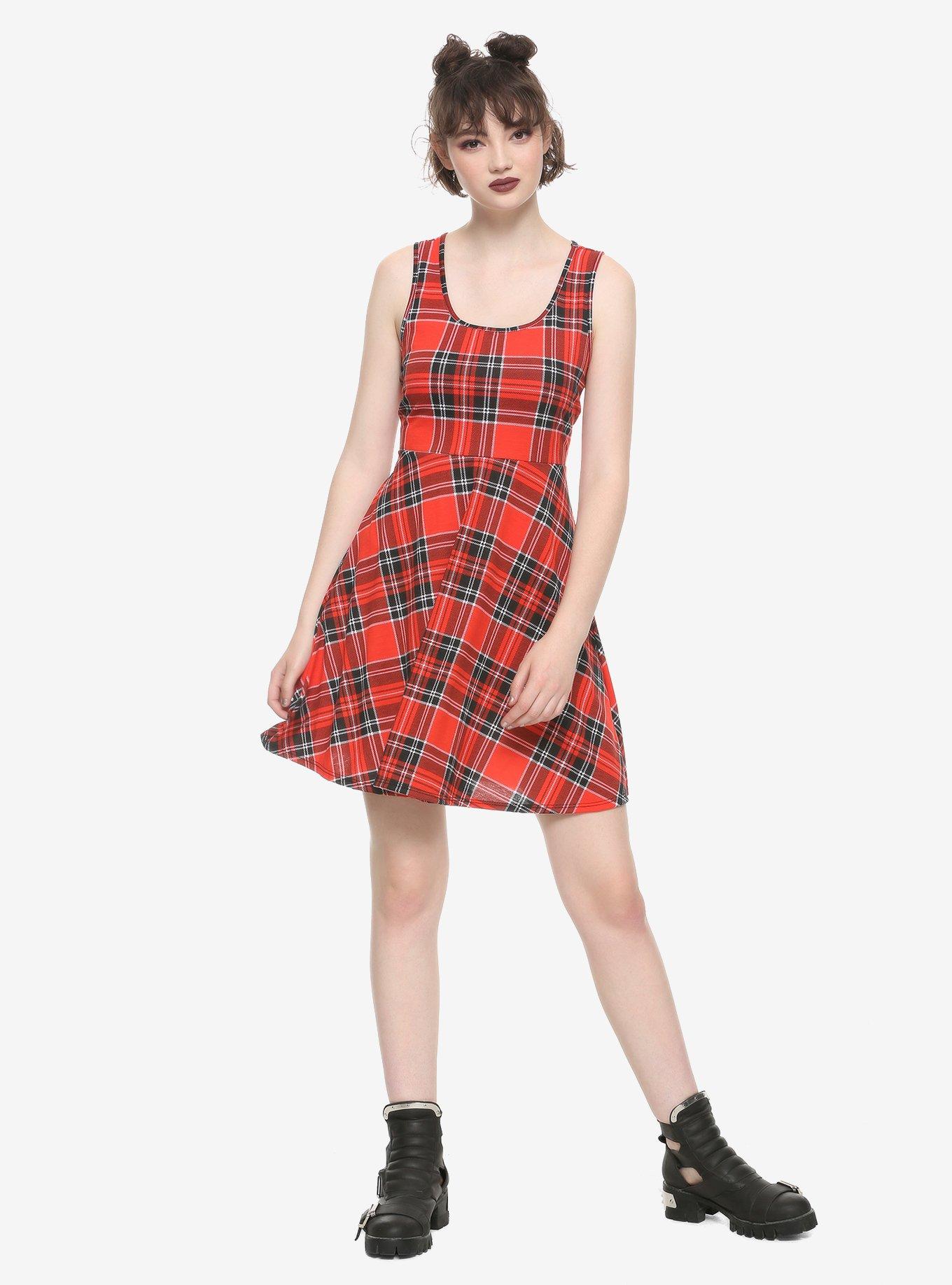 Red Plaid Skater Dress, PLAID, alternate