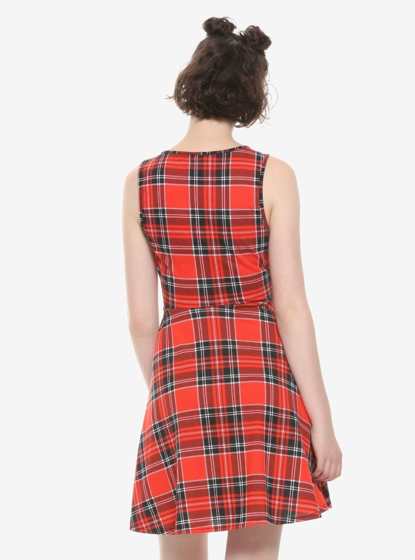 Red Plaid Skater Dress, PLAID, alternate