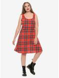 Red Plaid Skater Dress Plus Size, PLAID, alternate