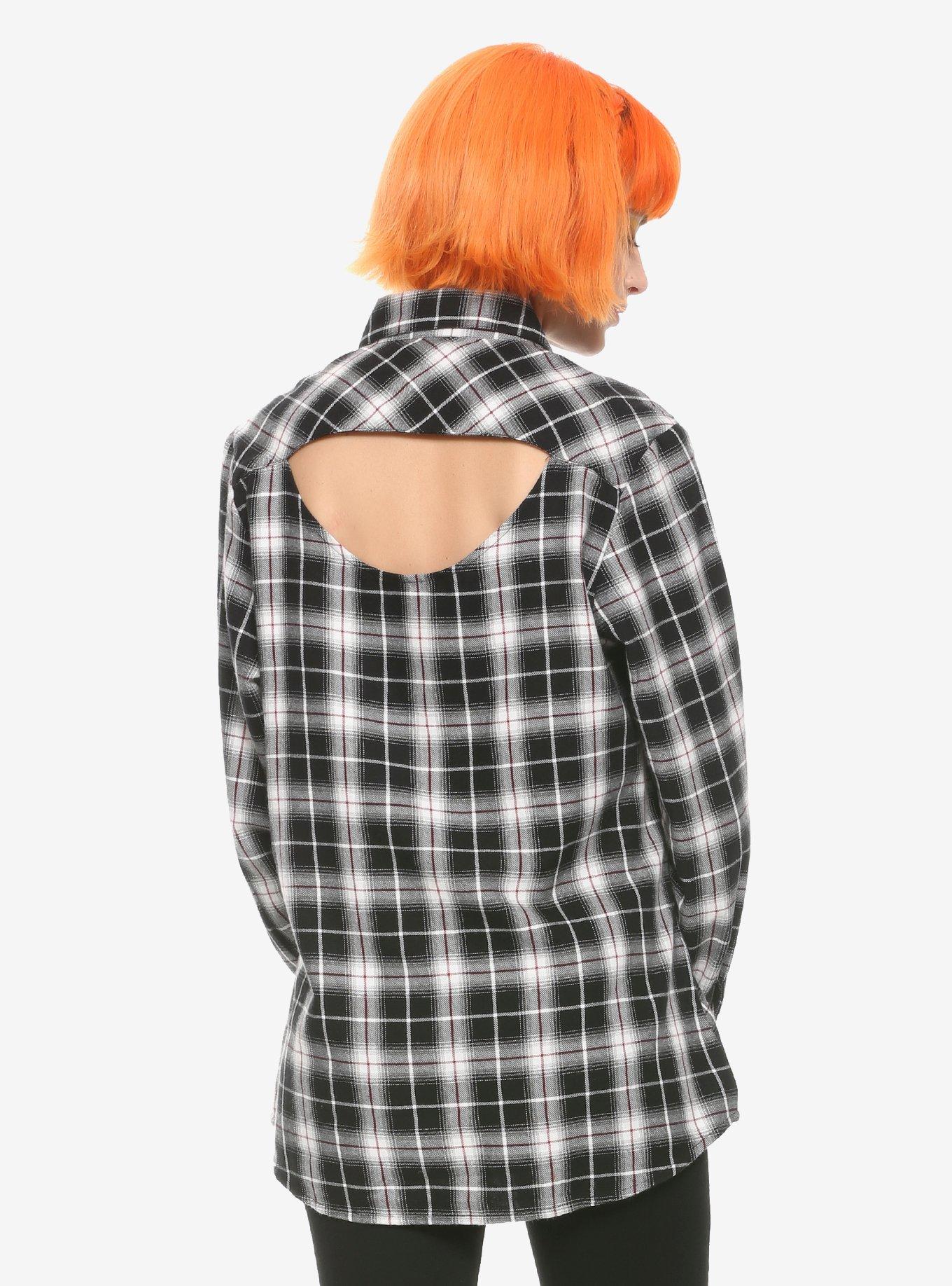 Plaid Cutout Woven Flannel Girls Top, MULTI, alternate