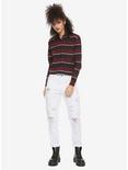 Burgundy Black & White Long-Sleeve Girls Polo Shirt, , alternate