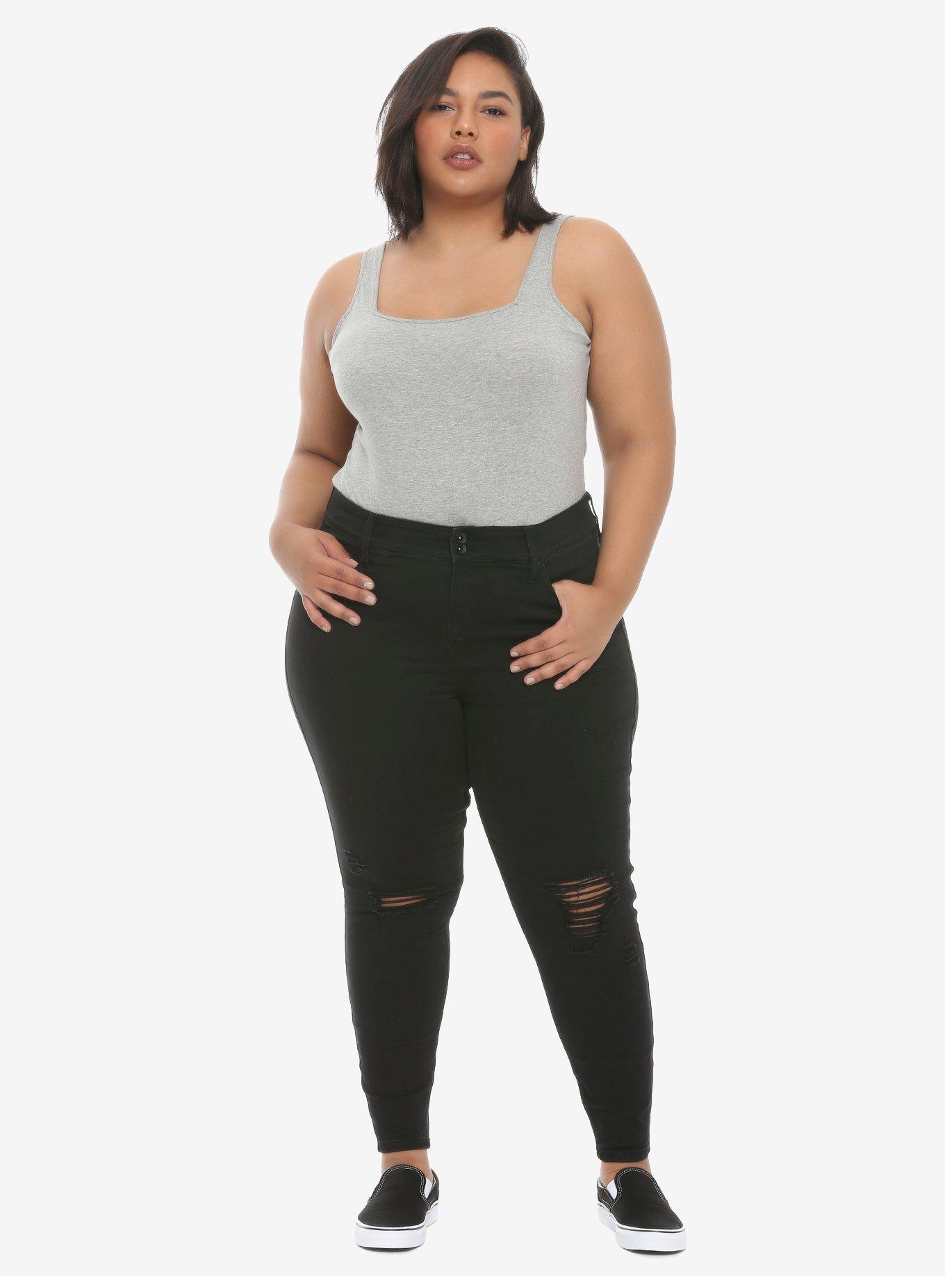 HT Denim Black Destructed Ultra Hi-Rise Jeggings Plus Size, BLACK, alternate