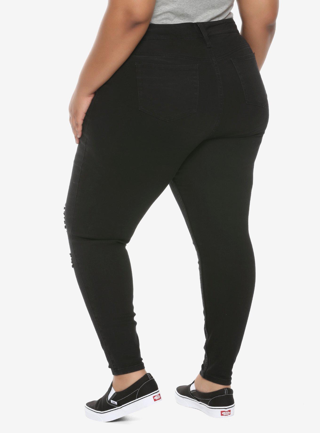 HT Denim Black Destructed Ultra Hi-Rise Jeggings Plus Size, BLACK, alternate